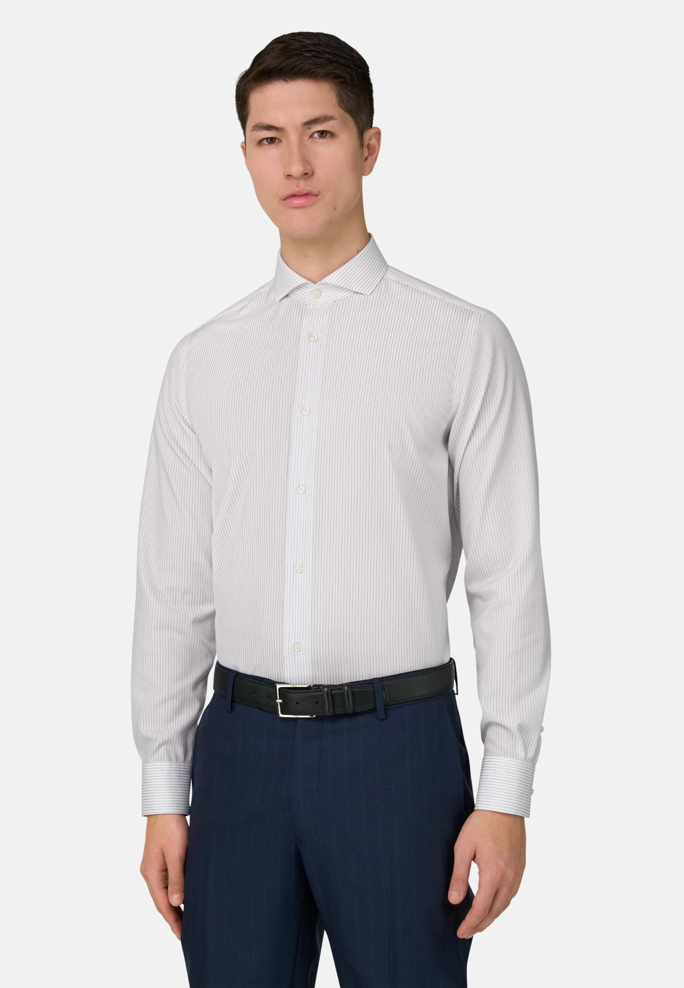 Slim Fit Striped Cotton Shirt Blue, Blue, large image number 6