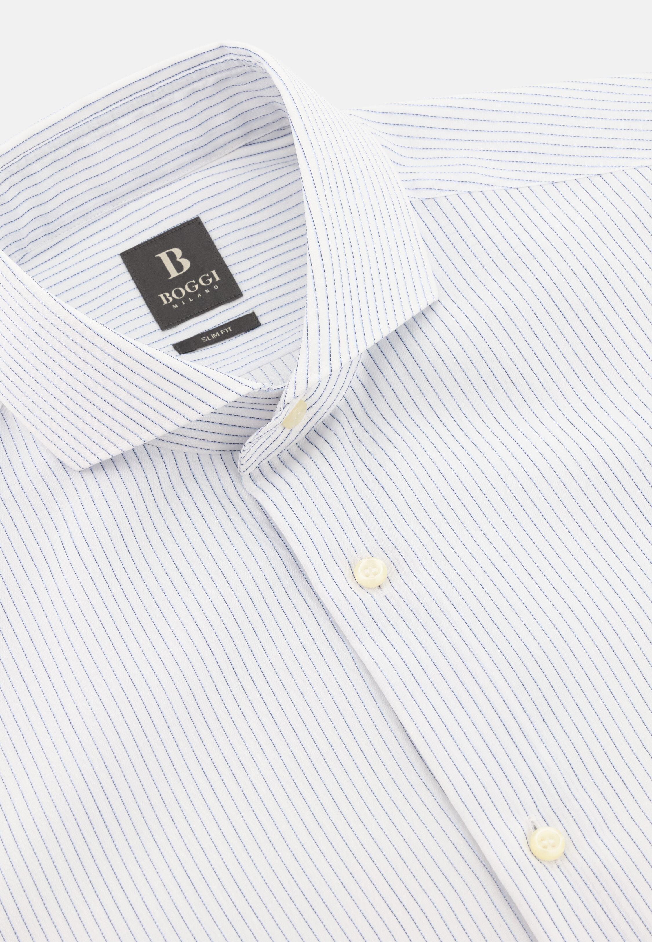 Slim Fit Striped Cotton Shirt Blue, Blue, large image number 7