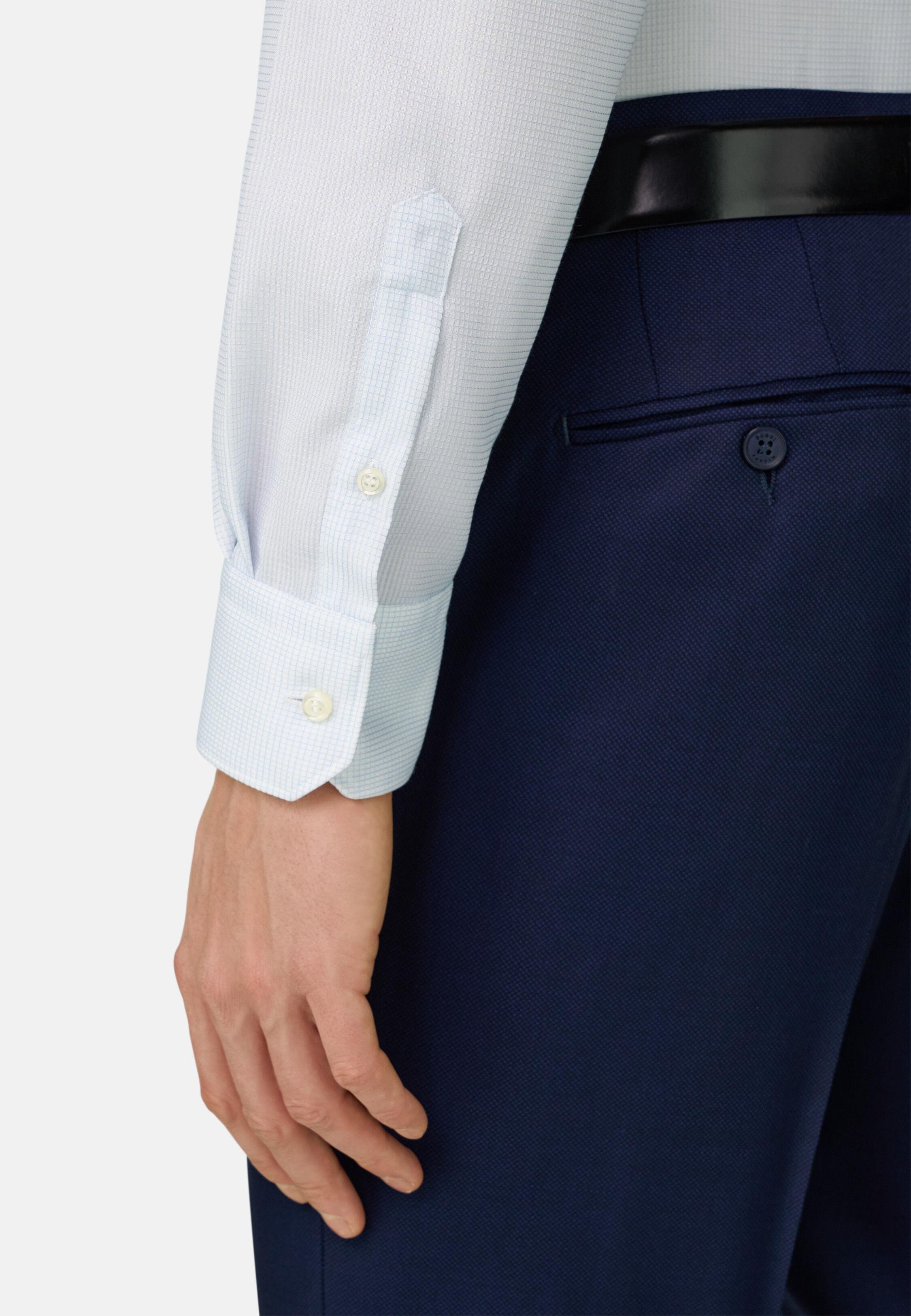 قميص قطن مربعات بقصة ضيقة أزرق, Light Blue, large image number 5