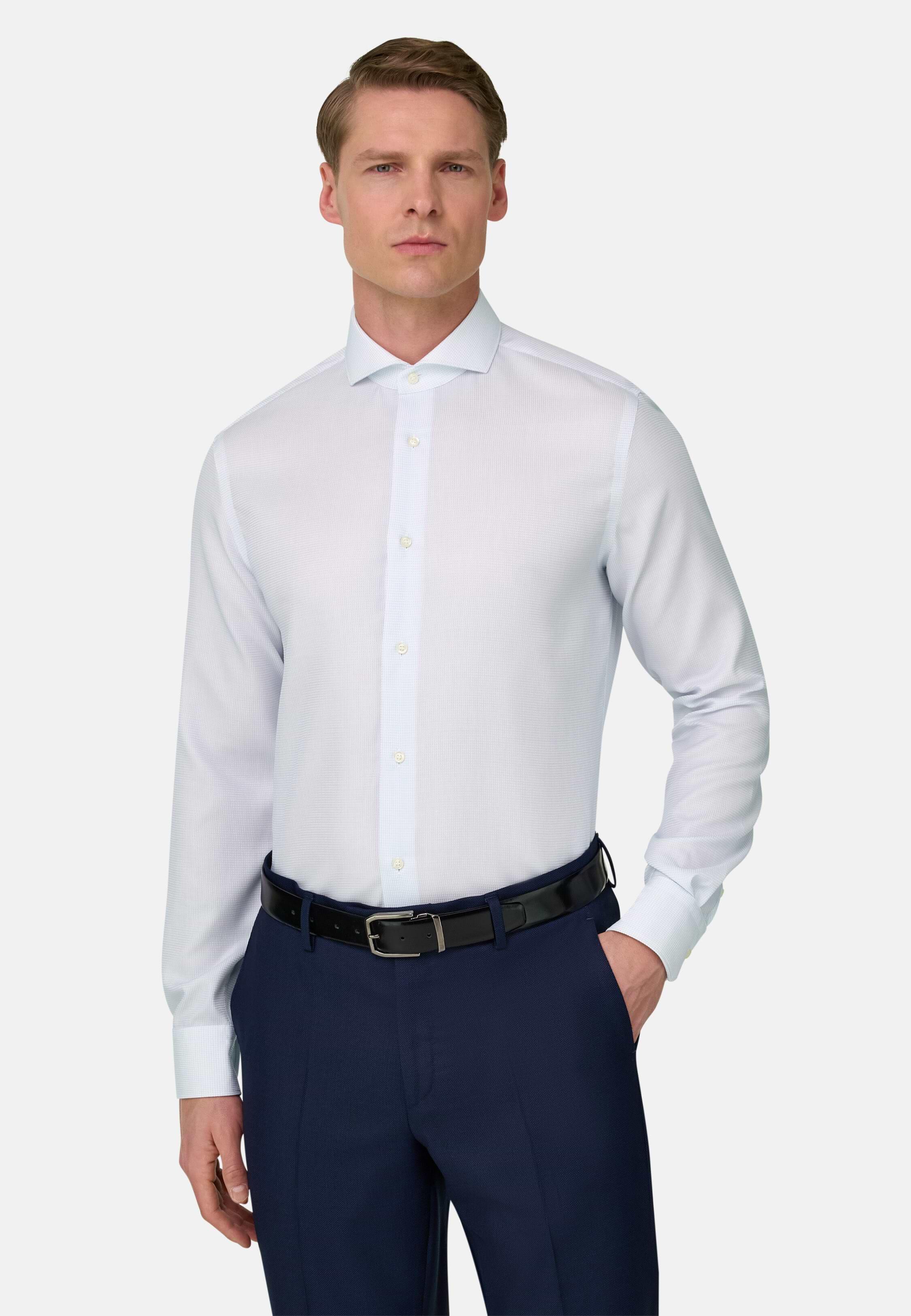 قميص قطن مربعات بقصة ضيقة أزرق, Light Blue, large image number 6
