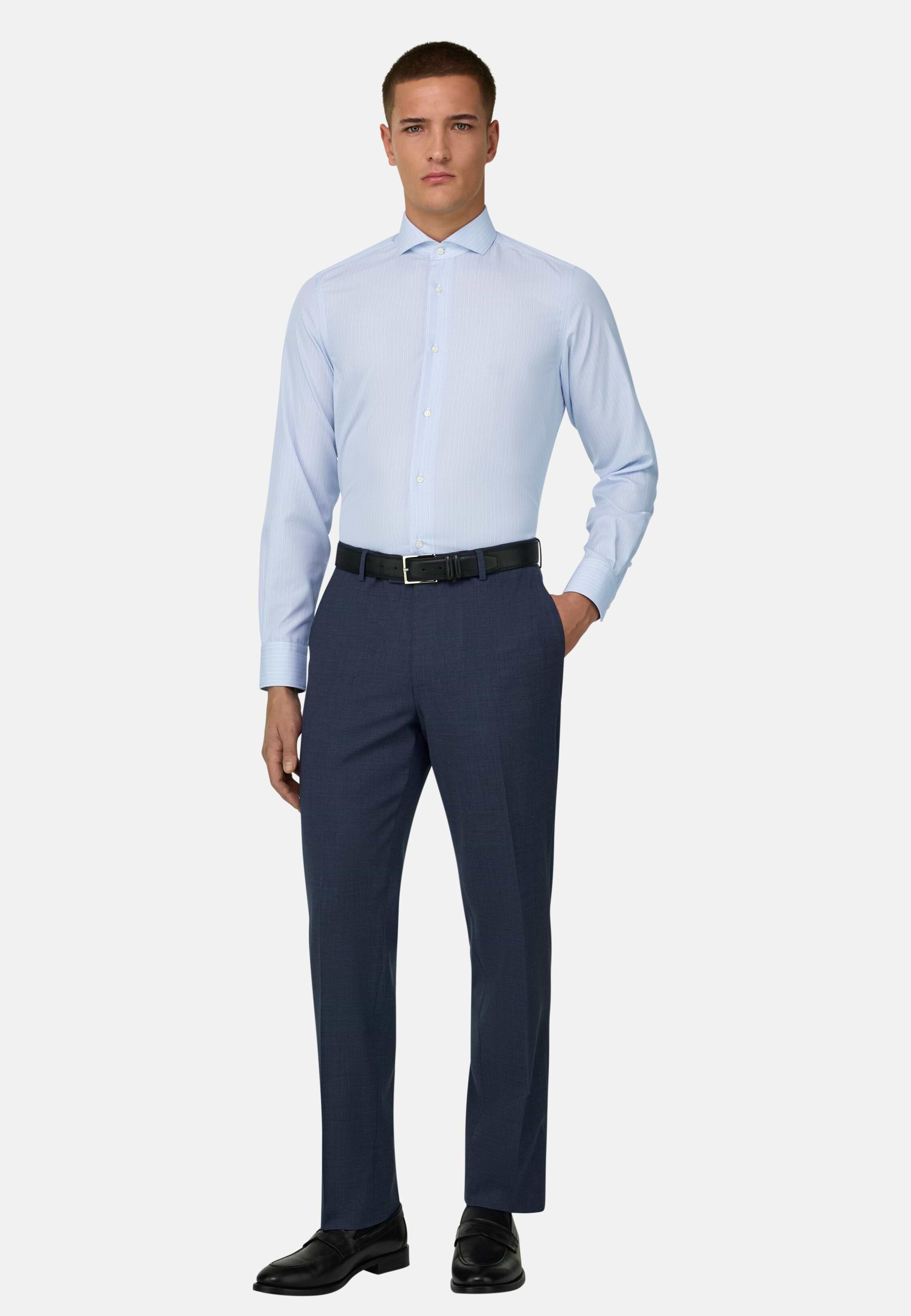 Slim Fit Striped Cotton Shirt Light Blue, 3901_LTBL, medium