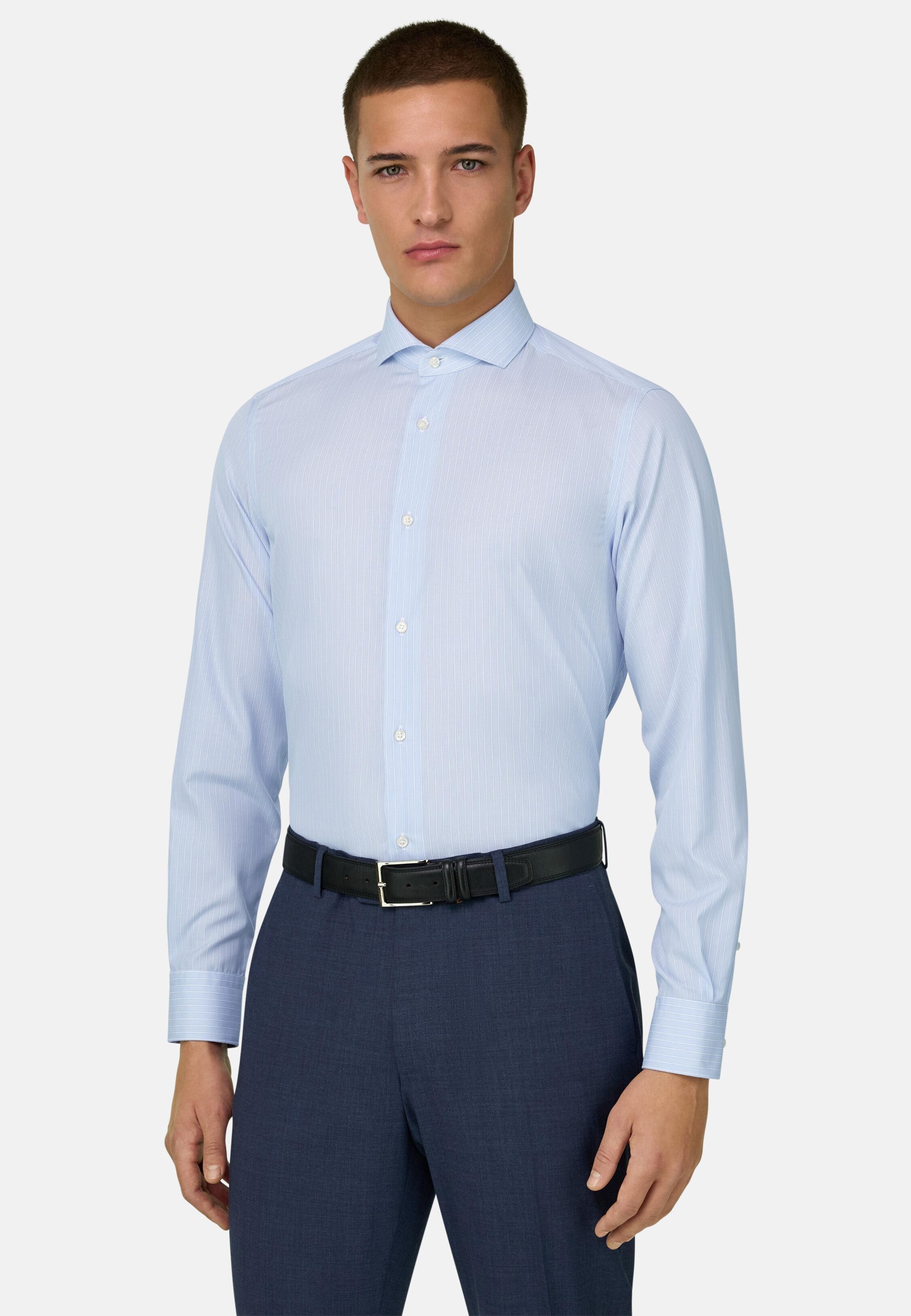 Slim Fit Striped Cotton Shirt Light Blue, 3901_LTBL, medium
