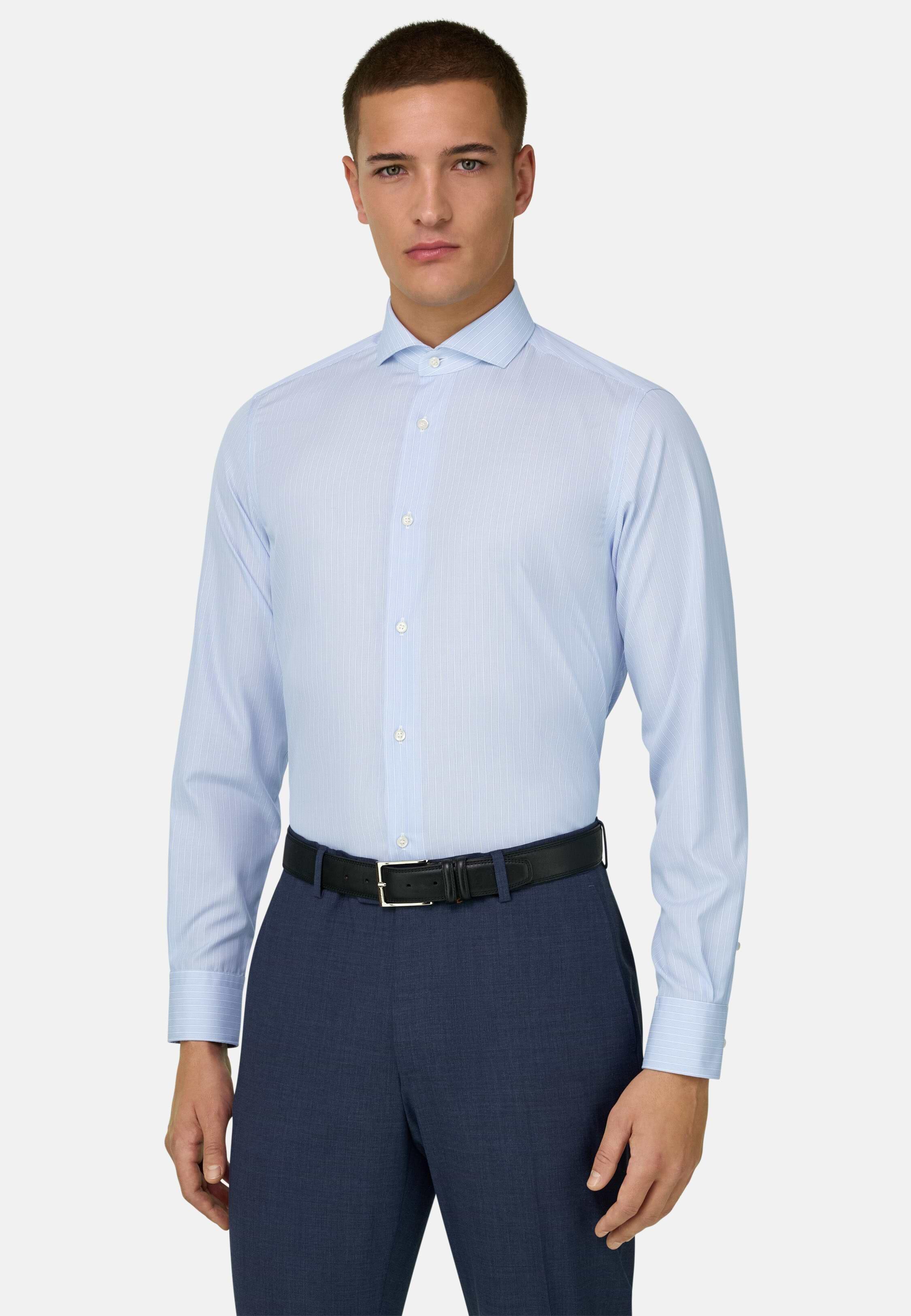 Slim Fit Striped Cotton Shirt Light Blue, Light Blue, large image number 4