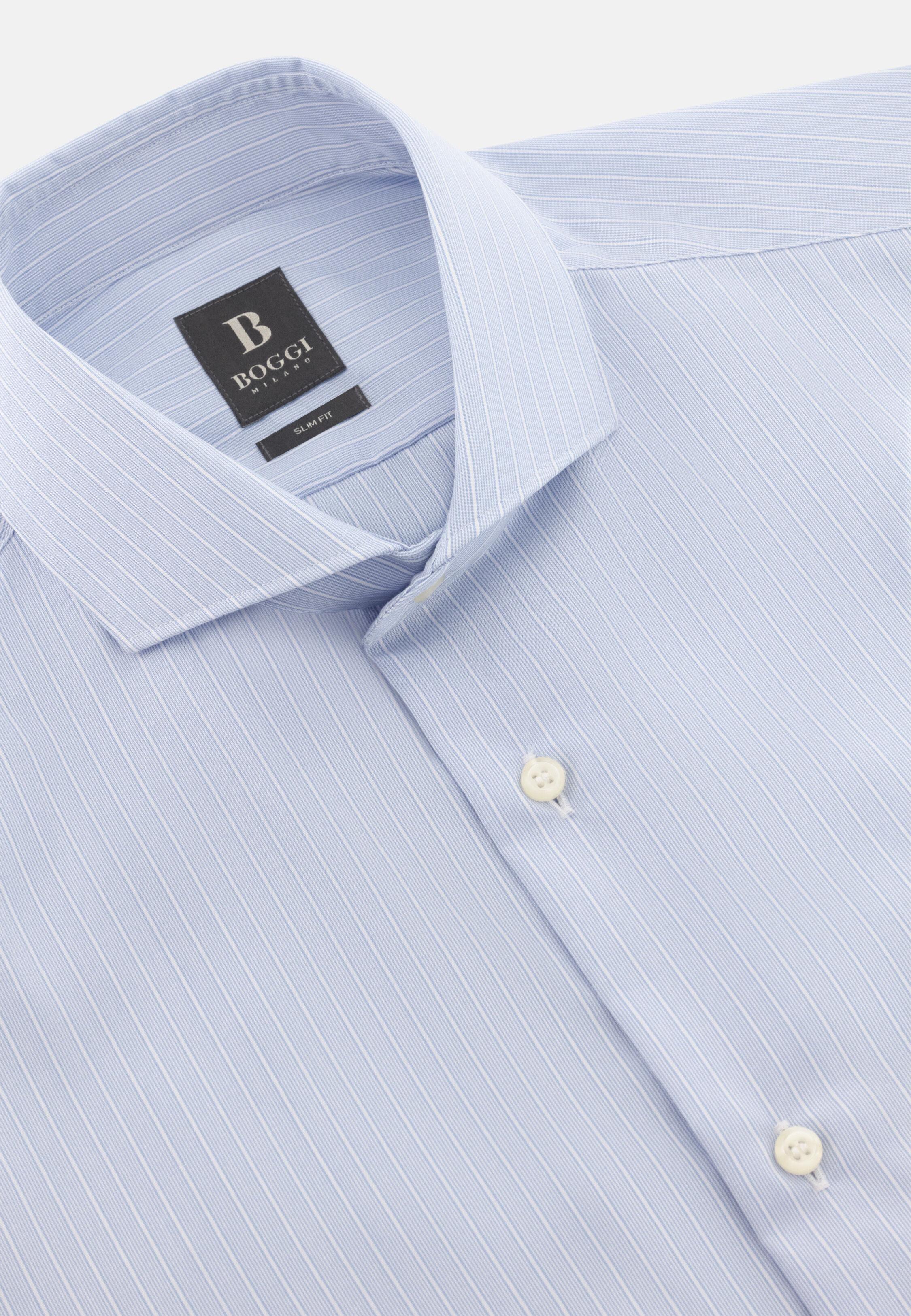 قميص قطن مخطط بقصة ضيقة أزرق, Light Blue, large image number 8
