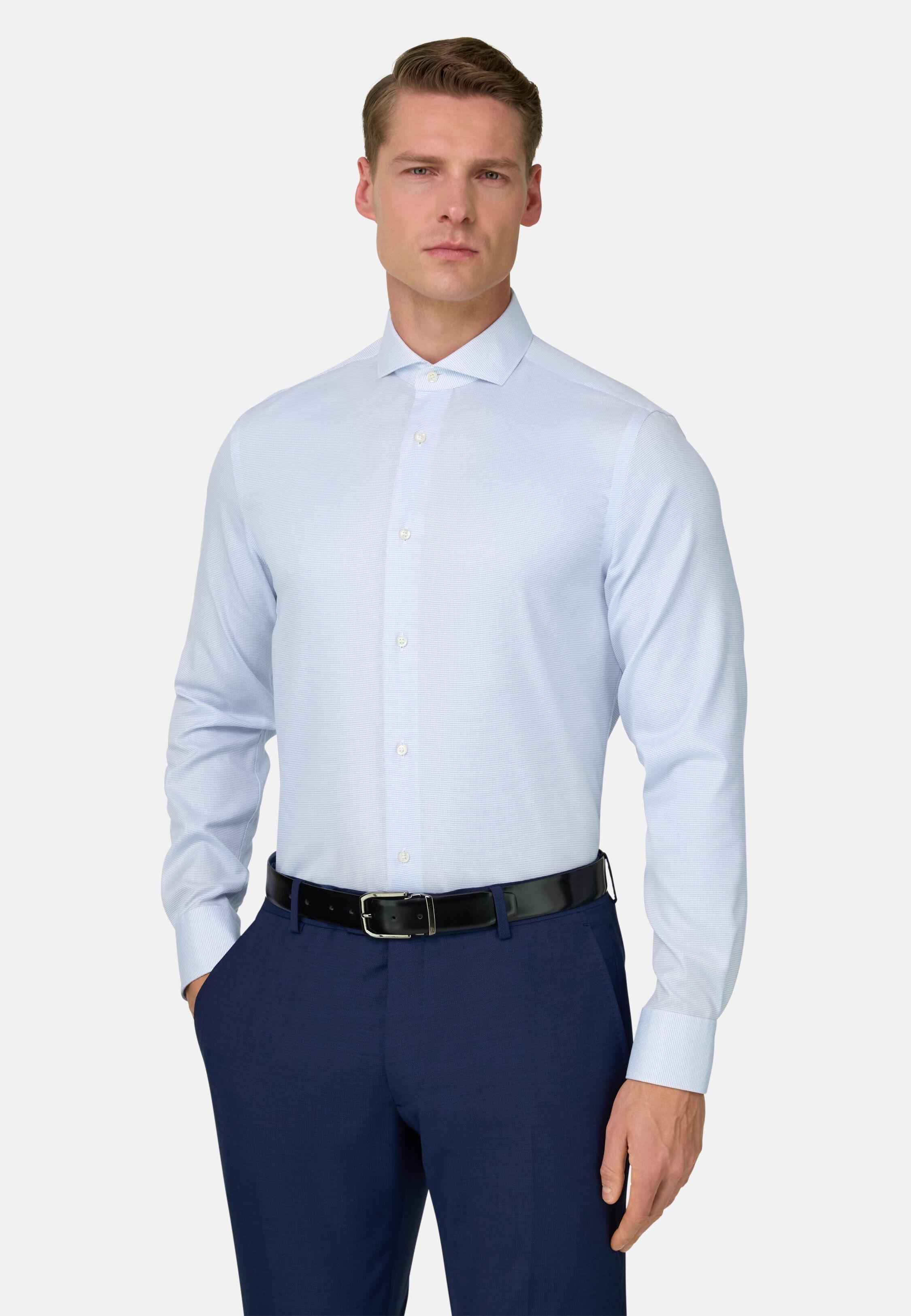 Blue Slim Fit Cotton Shirt, 3901_LTBL, medium
