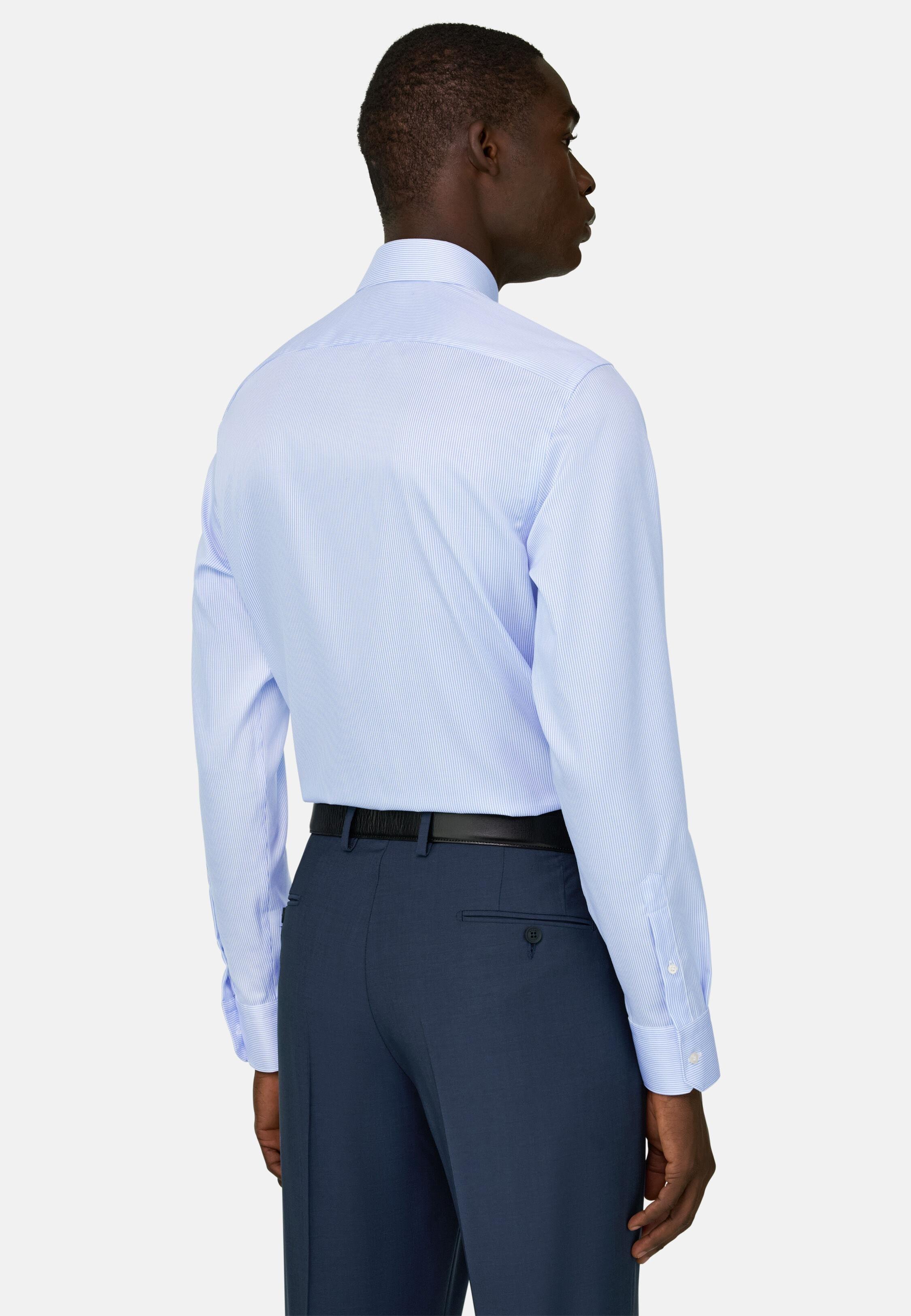 Slim Fit Striped Cotton Shirt Light Blue, Light Blue, large image number 1