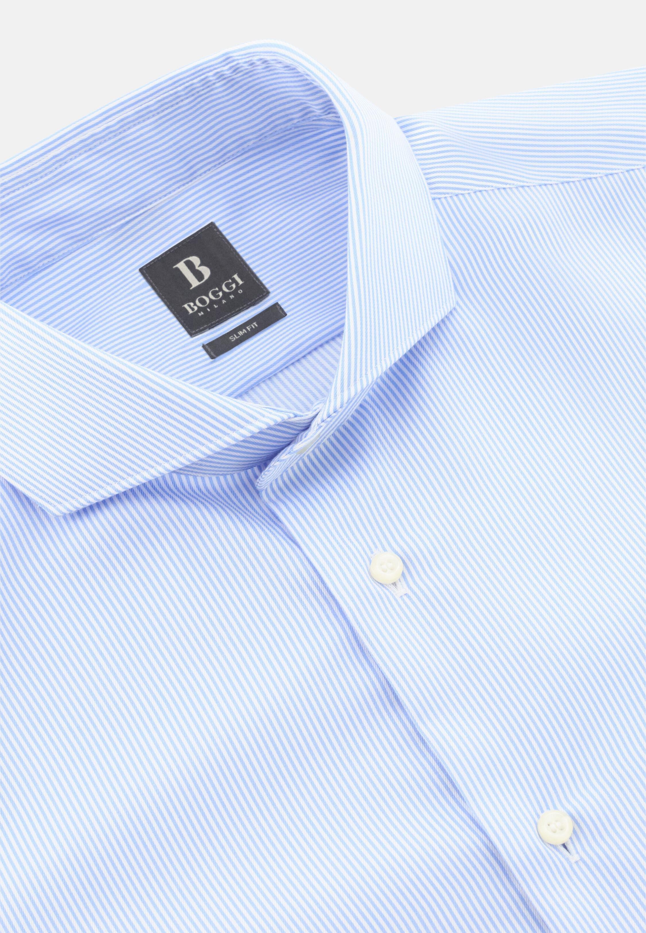 Blue Slim Fit Striped Cotton Shirt, Light Blue, large image number 3