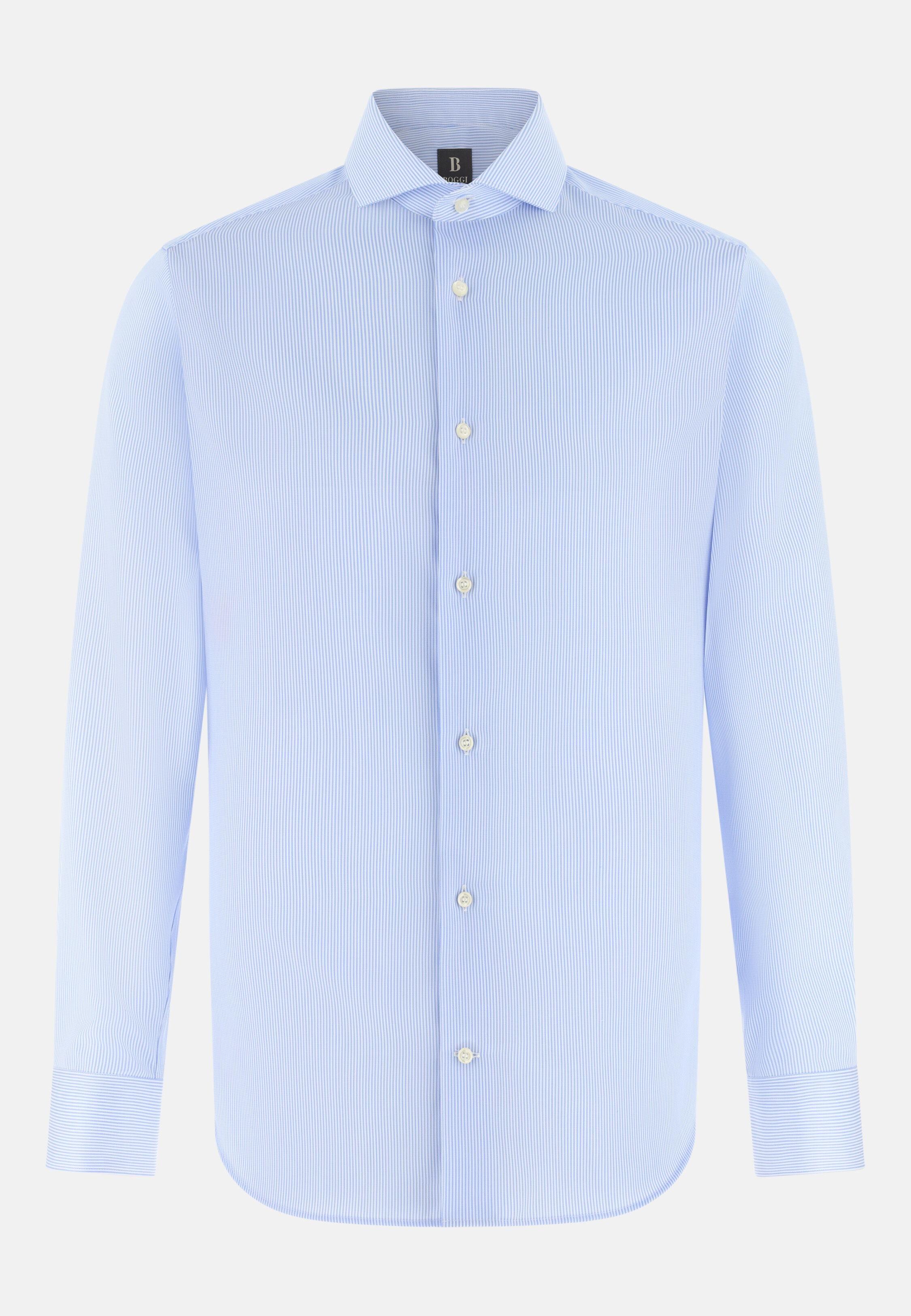 Blue Slim Fit Striped Cotton Shirt, Light Blue, large image number 4