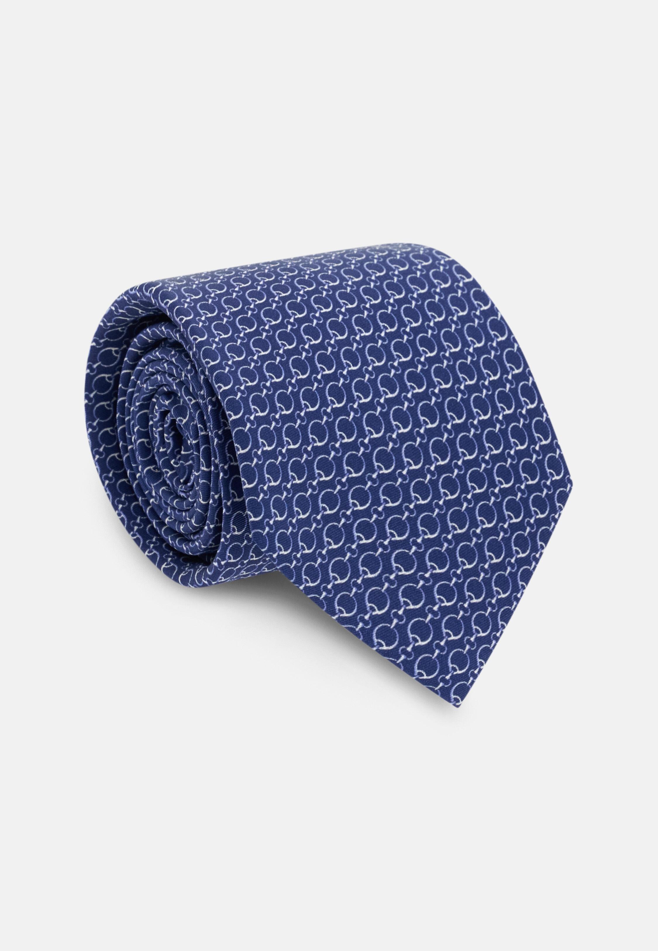 Stirrup Pattern Silk Tie Blue, Blue, medium