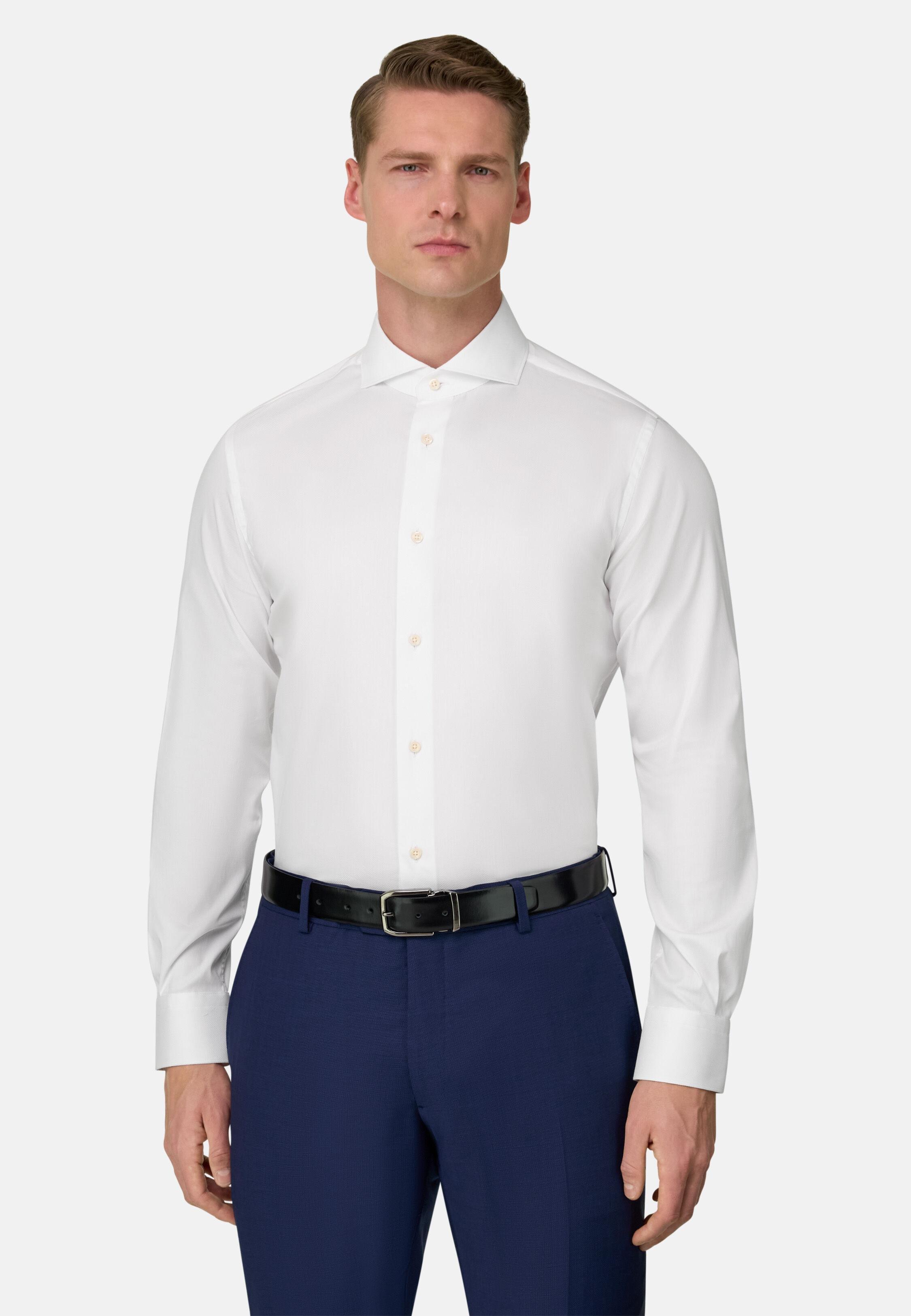 Slim Fit Stretch Cotton and Nylon Shirt White, 3901_WHIT, medium