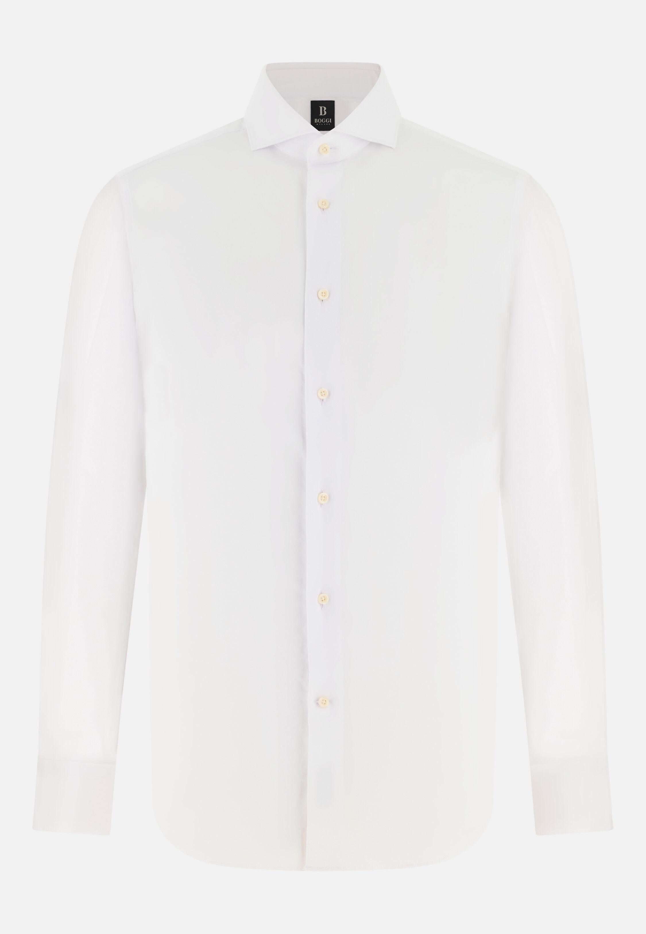 Slim Fit Stretch Cotton And Nylon Shirt White, 3901_WHIT, large image number 4