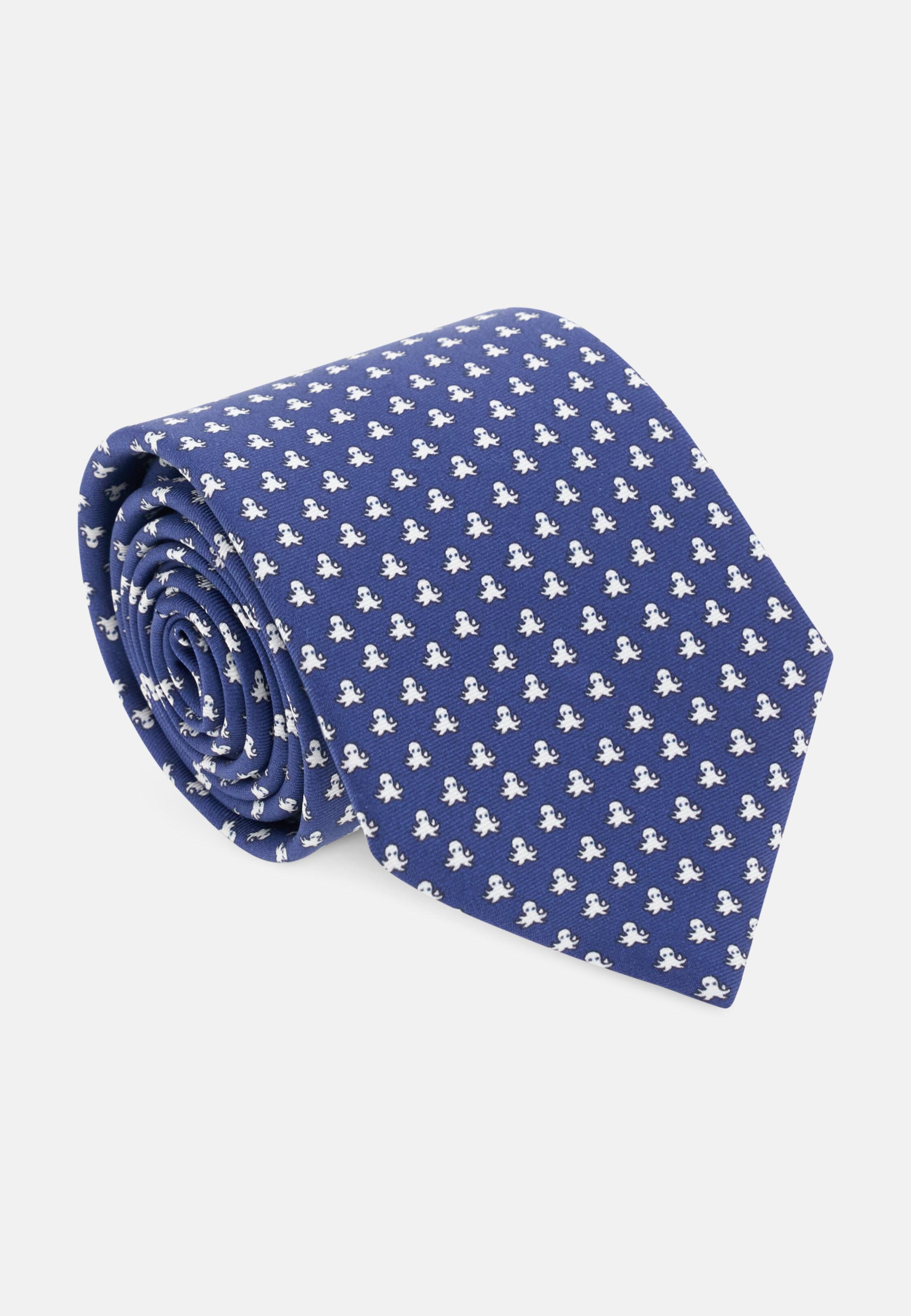 Marine Print Silk Tie Navy blue, Navy blue, large image number 0