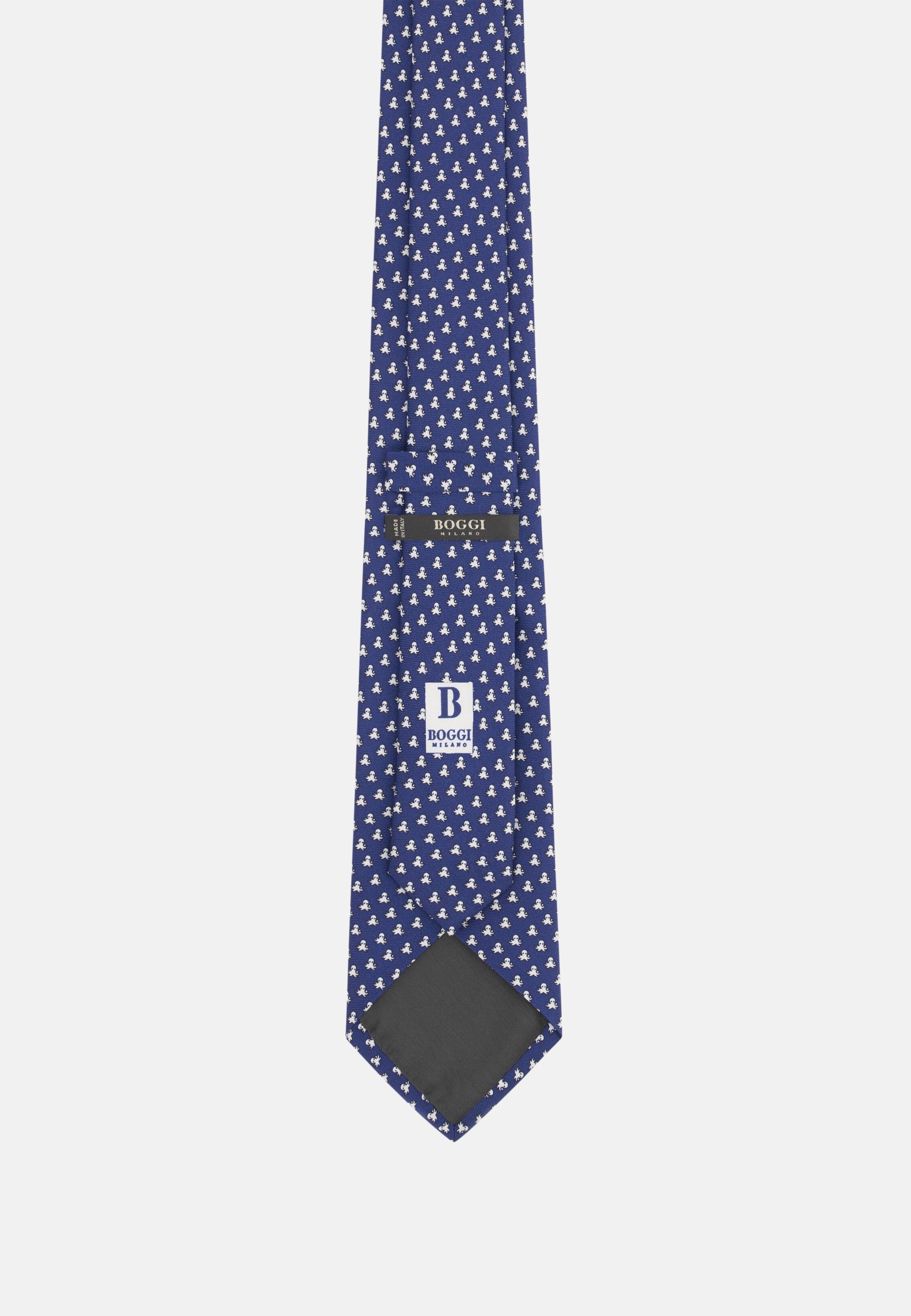 Marine Print Silk Tie Navy blue, Navy blue, large image number 1