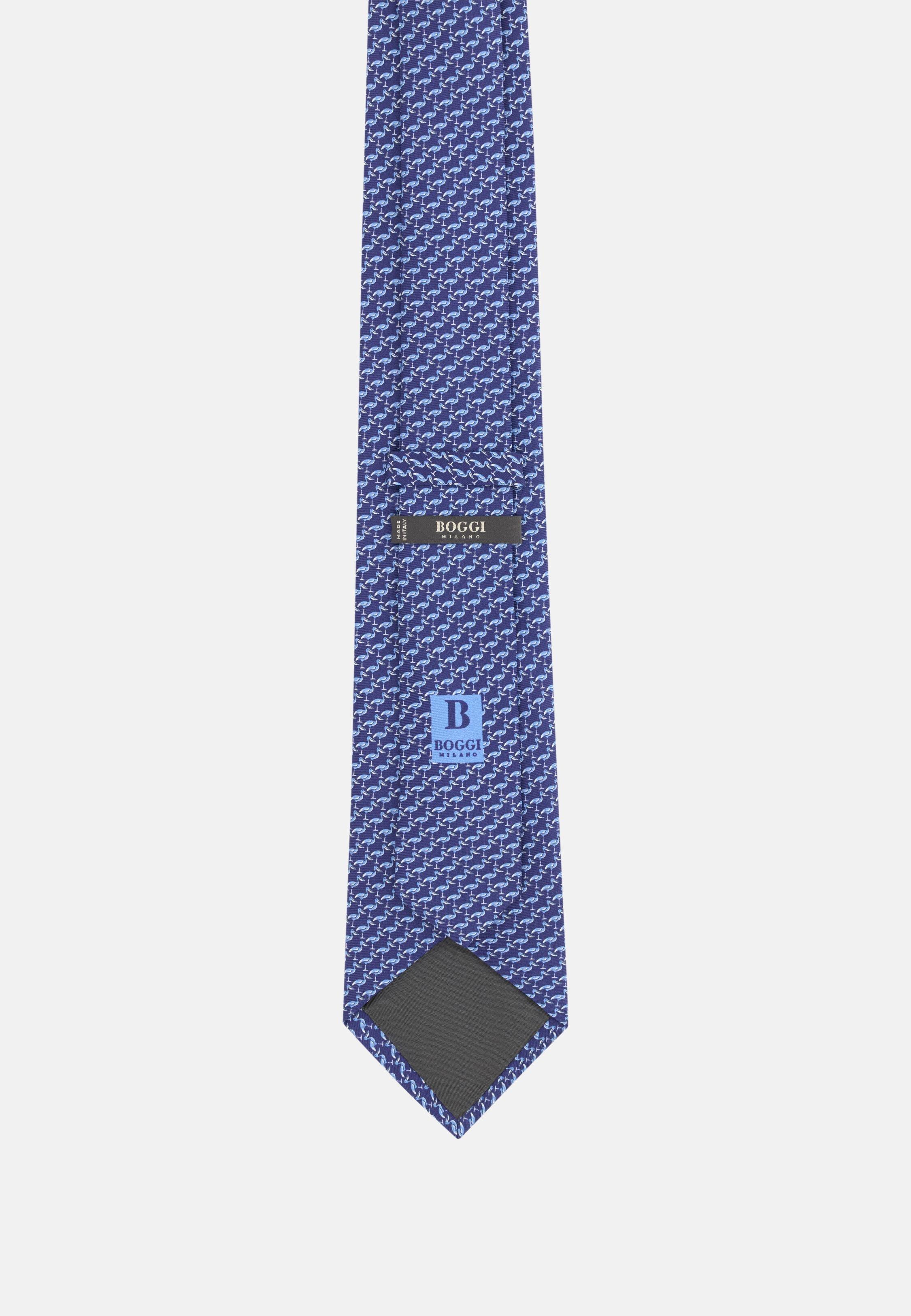 ربطة عنق حرير بطبعة البجع كحلي, 3901_NAVY, medium