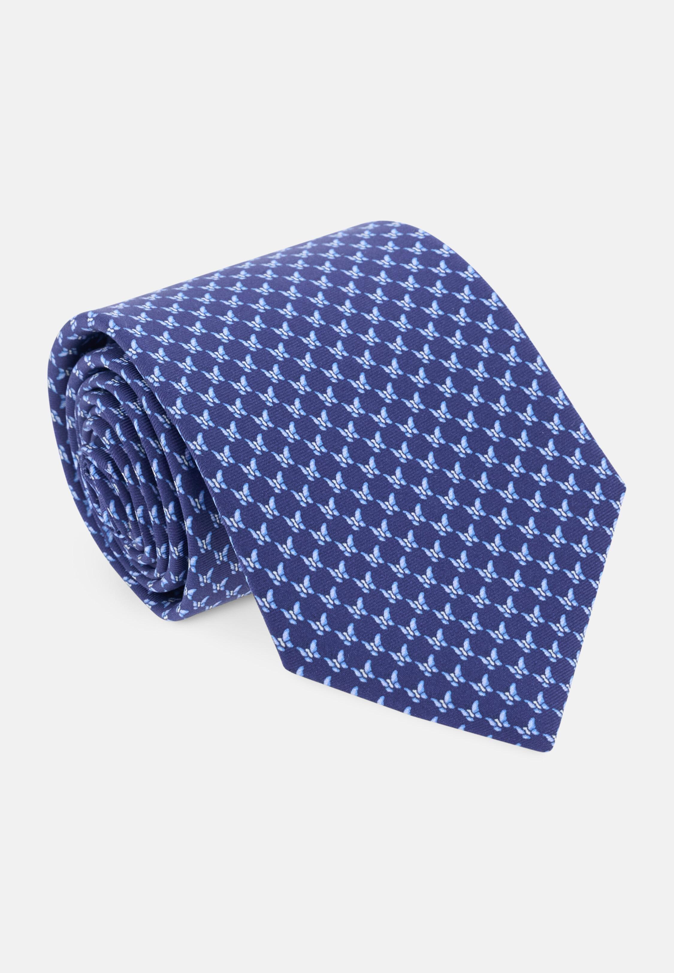 Butterfly Print Silk Tie Navy, 3901_NAVY, medium