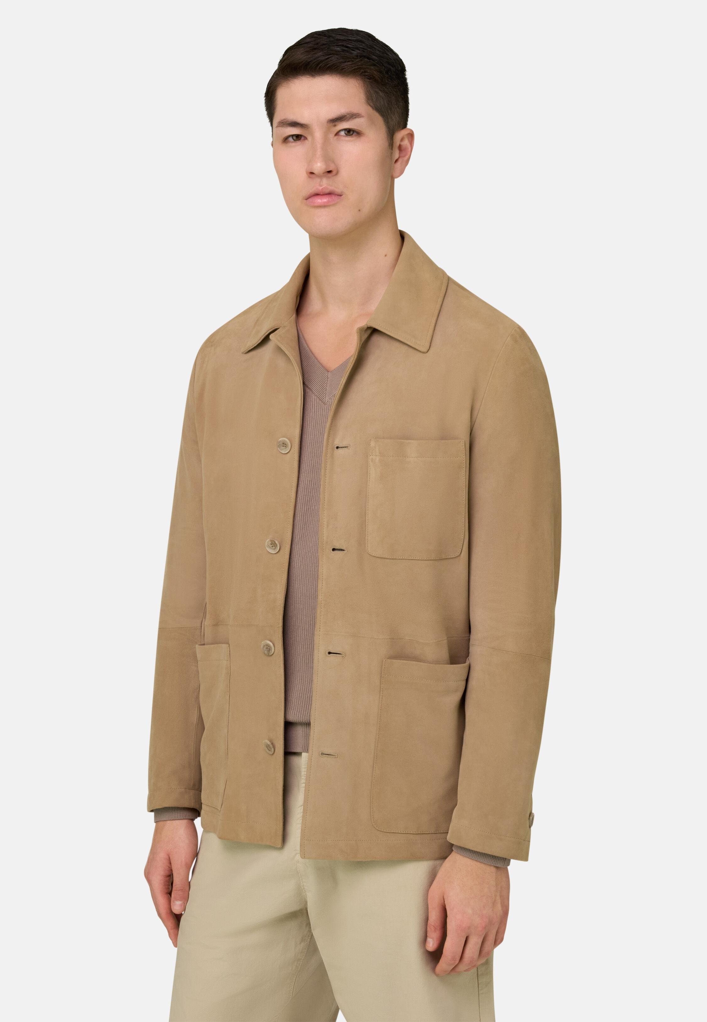 Leather Work Shirt Jacket Beige, Beige, large image number 0
