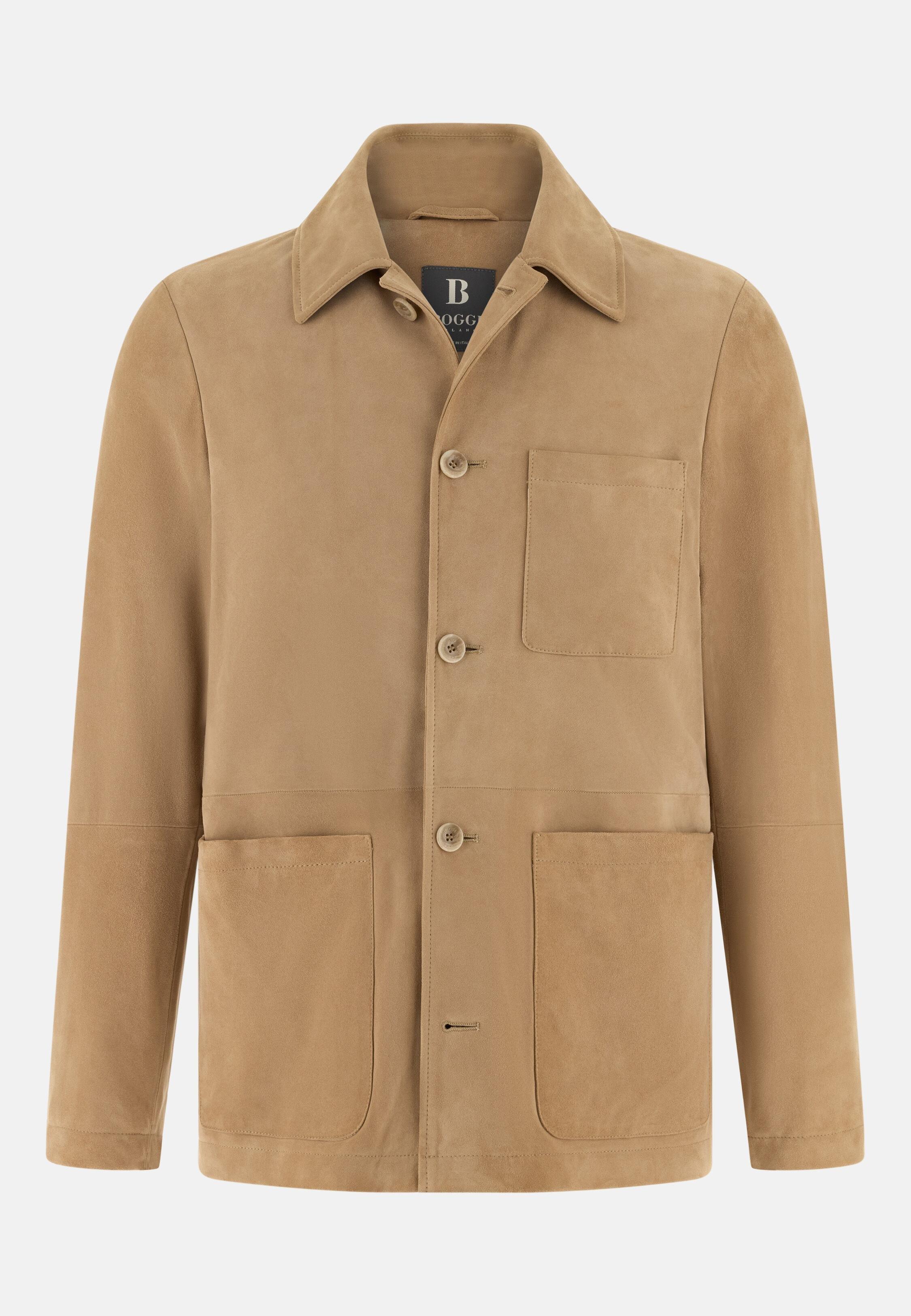 Leather Work Shirt Jacket Beige, Beige, large image number 4