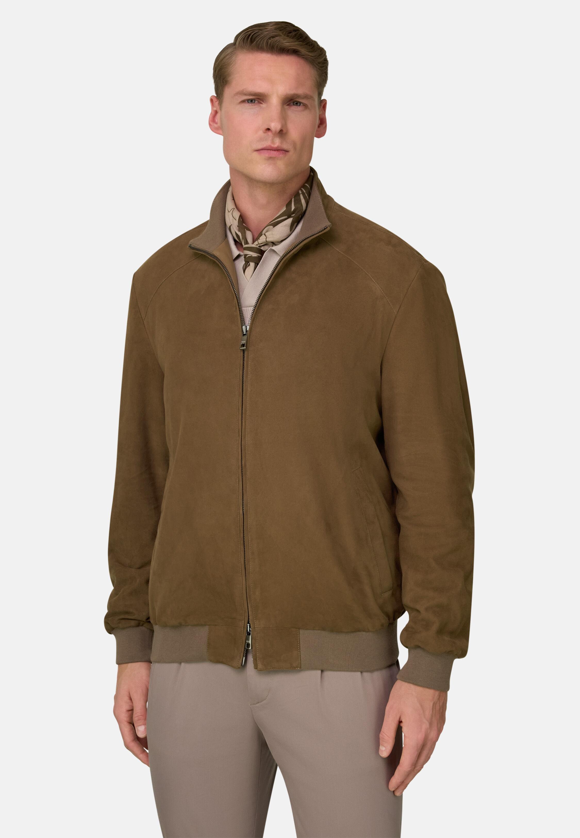 Bomber Jacket In Genuine Suede Leather Taupe, 3901_TAUP, large image number 0