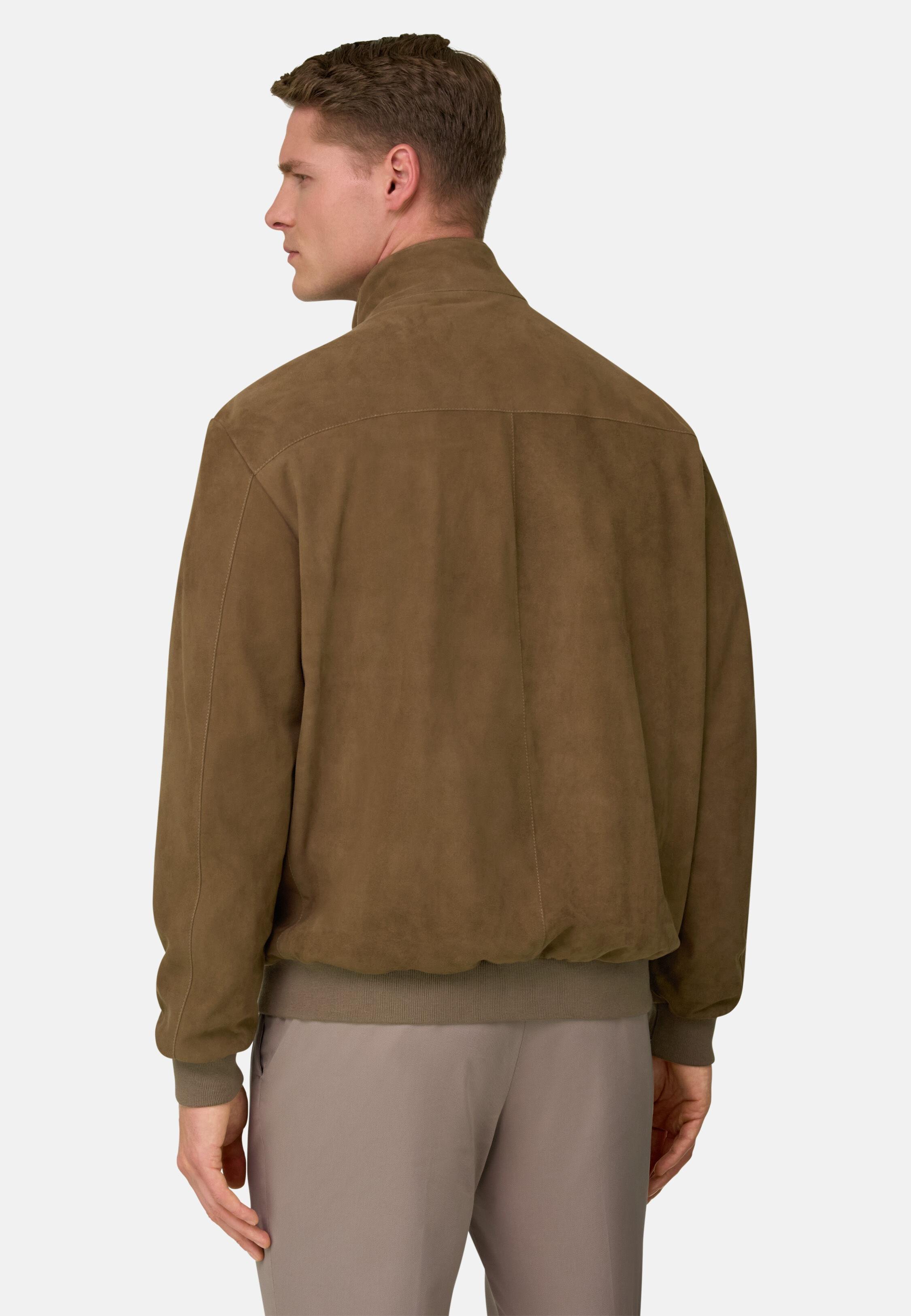 Bomber Jacket In Genuine Suede Leather Taupe, Taupe, medium