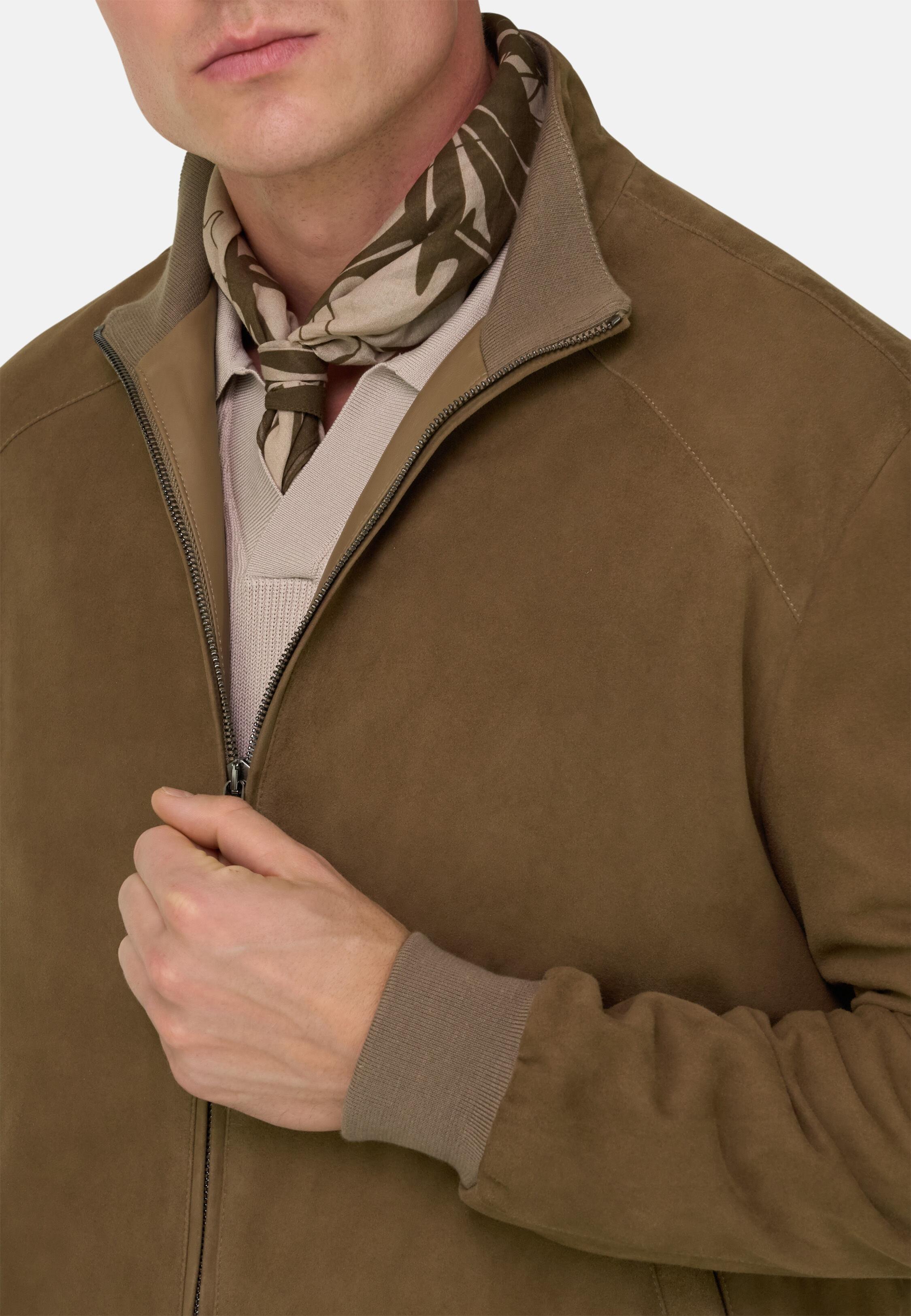 Bomber Jacket In Genuine Suede Leather Taupe, 3901_TAUP, large image number 2