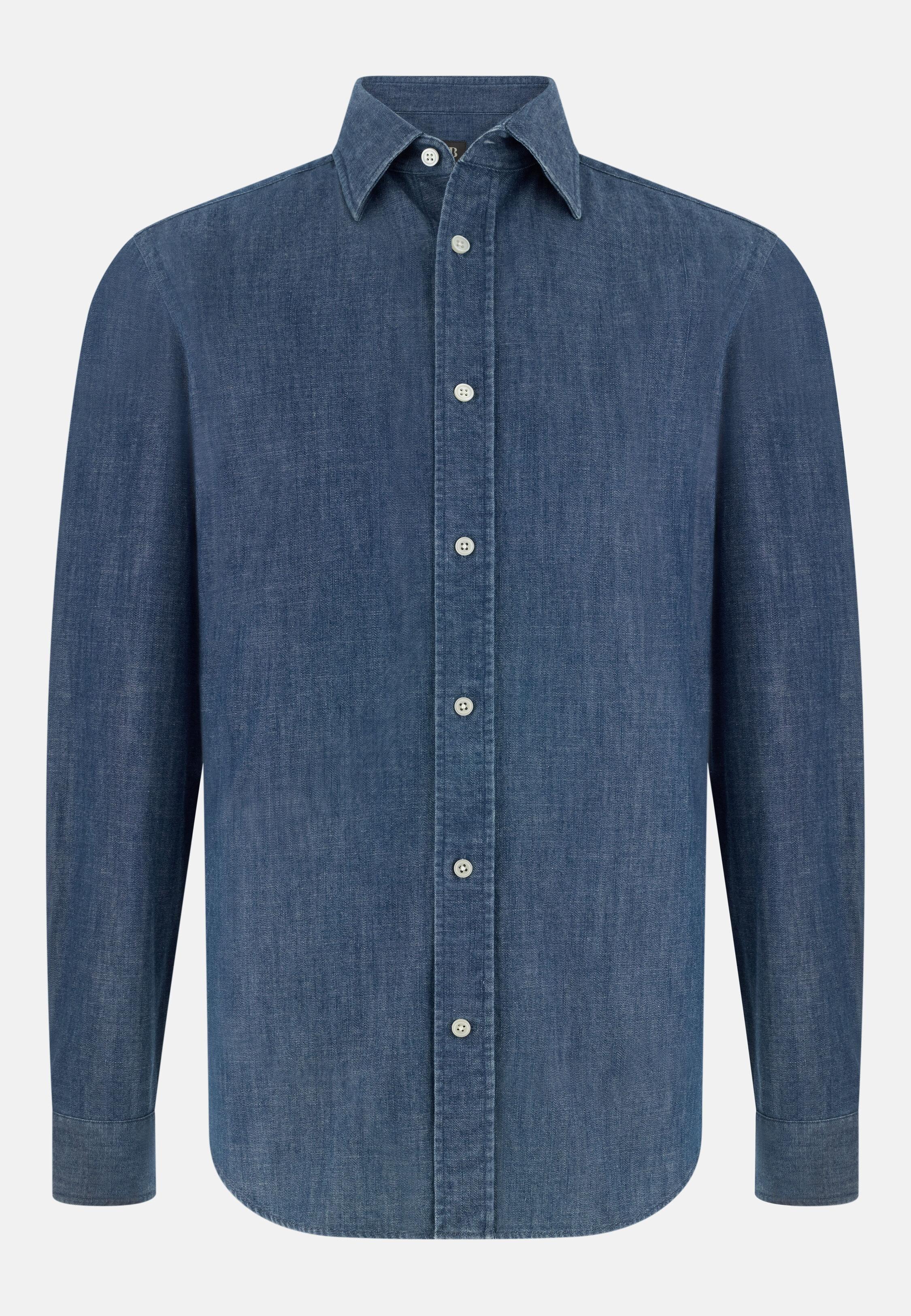 Denim Shirt in Regular Fit Cotton, Medium Blue, Medium Blue, large image number 5