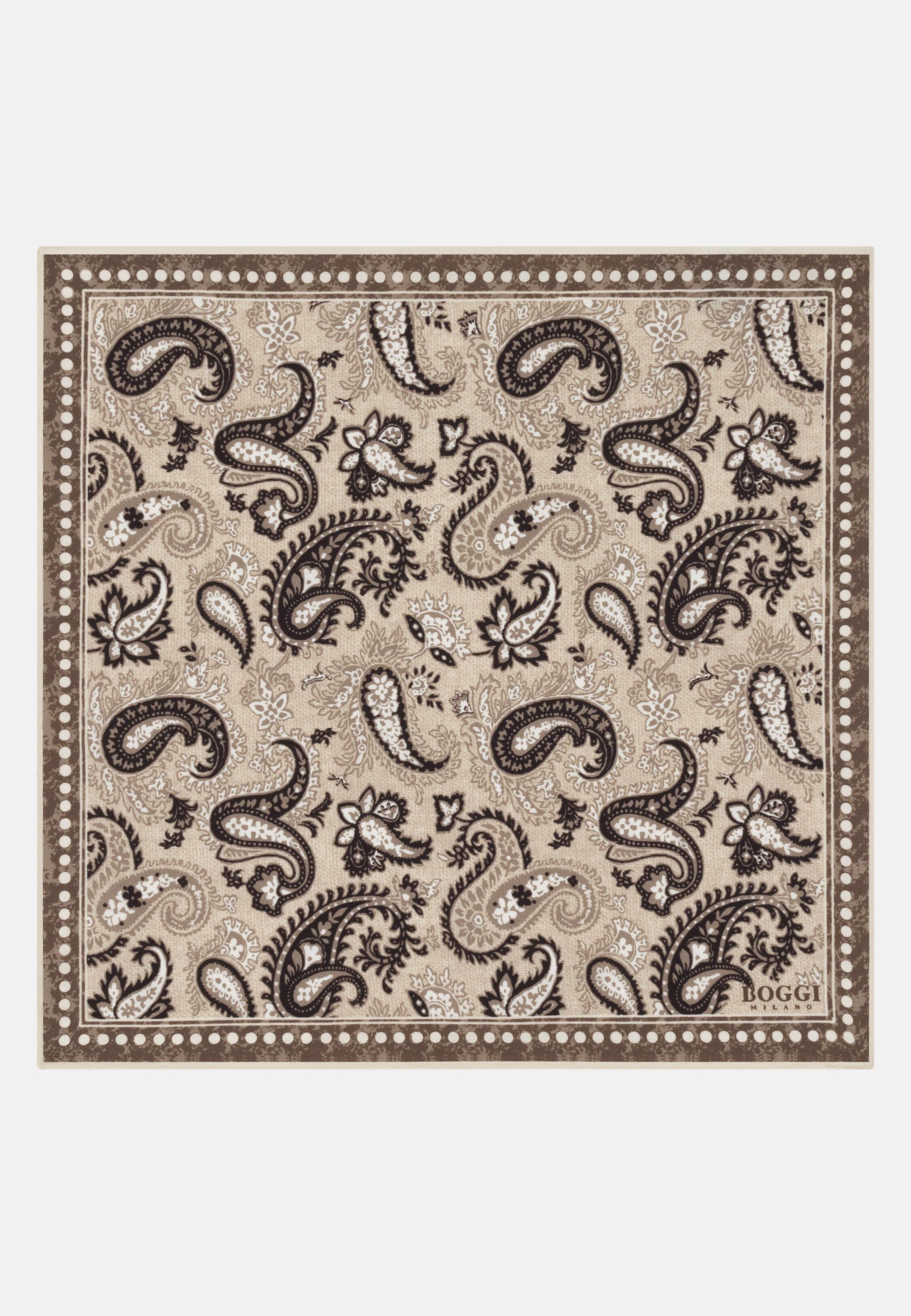 Paisley Print Silk Pocket Square Taupe, Taupe, large