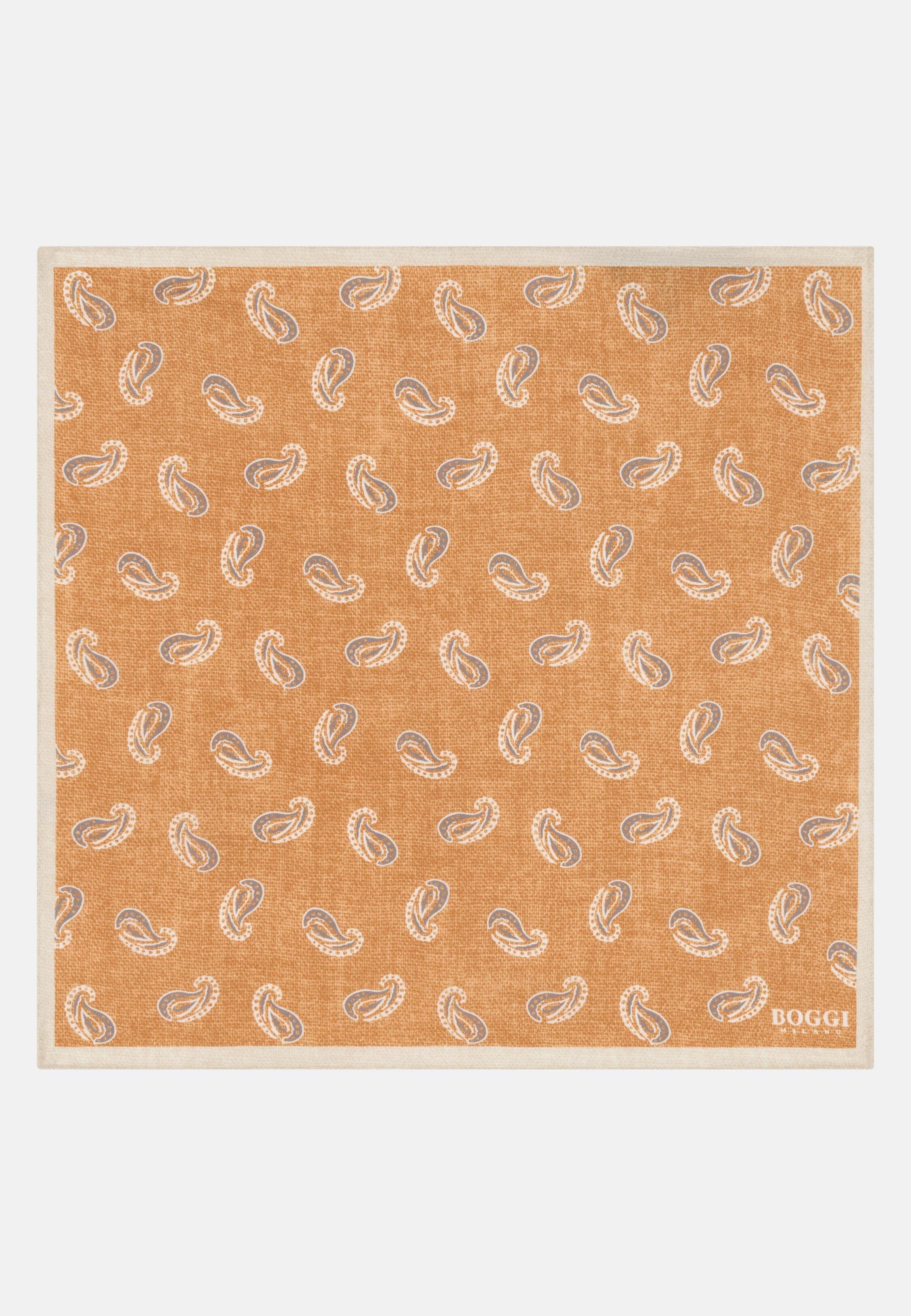 Paisley Print Silk Pocket Square Orange, 3901_ORAN, medium