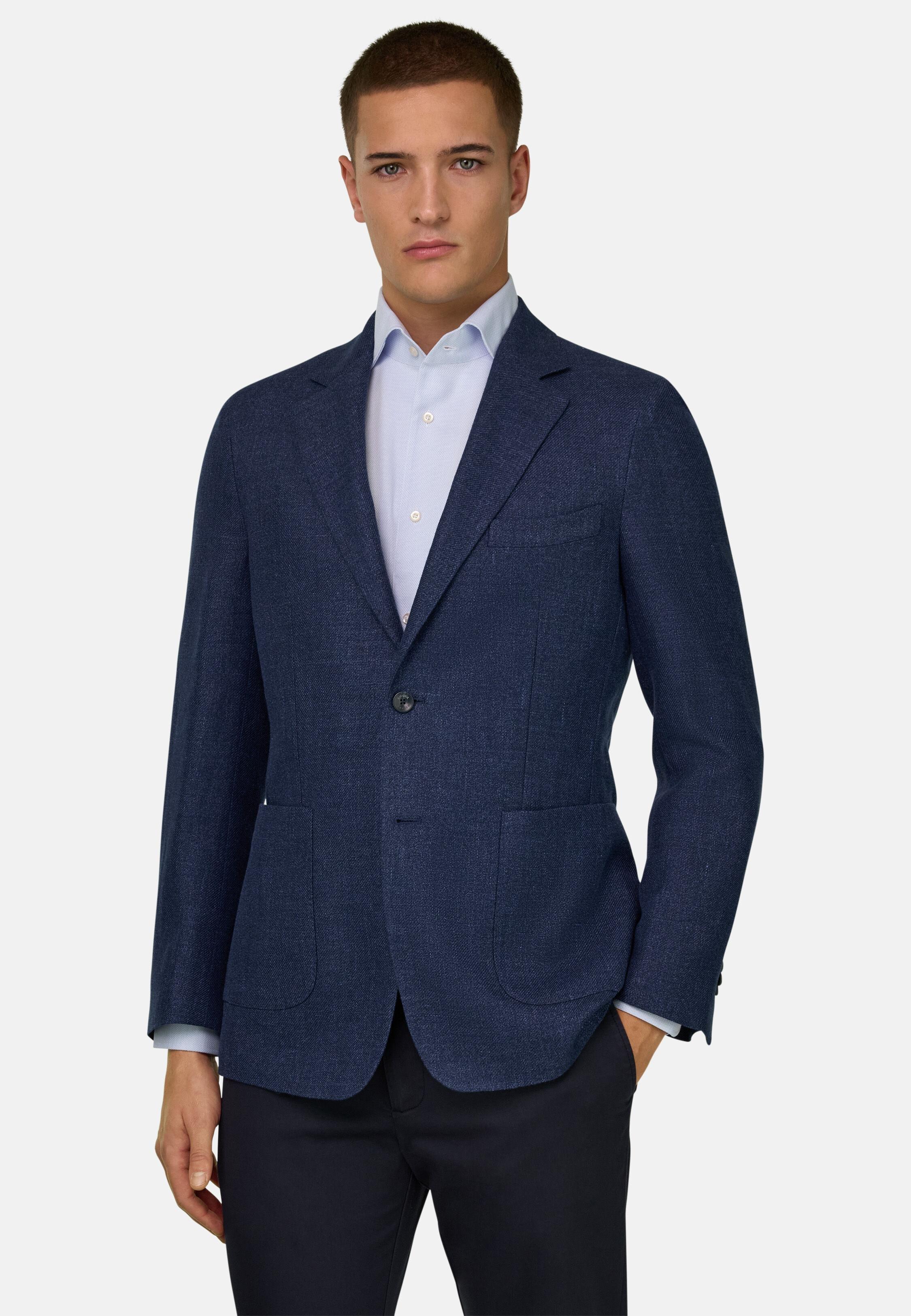 Wool, Linen And Silk Jacket Blue, 3901_BLUE, medium