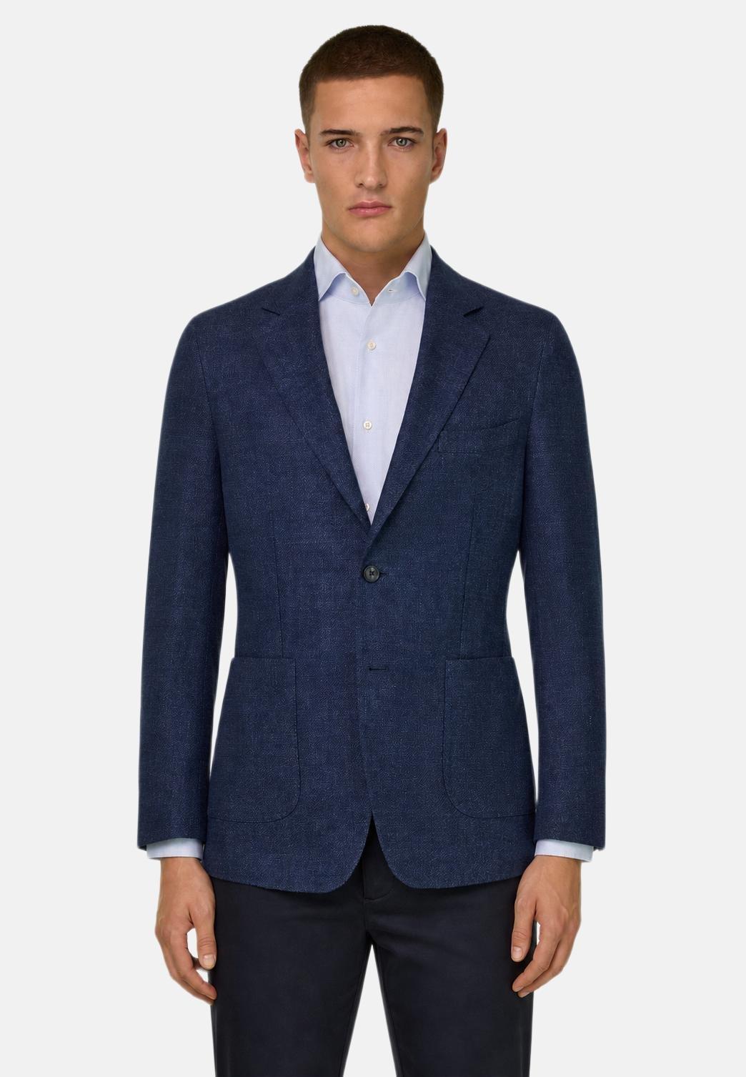 Wool, Linen and Silk Jacket Blue, Blue, large