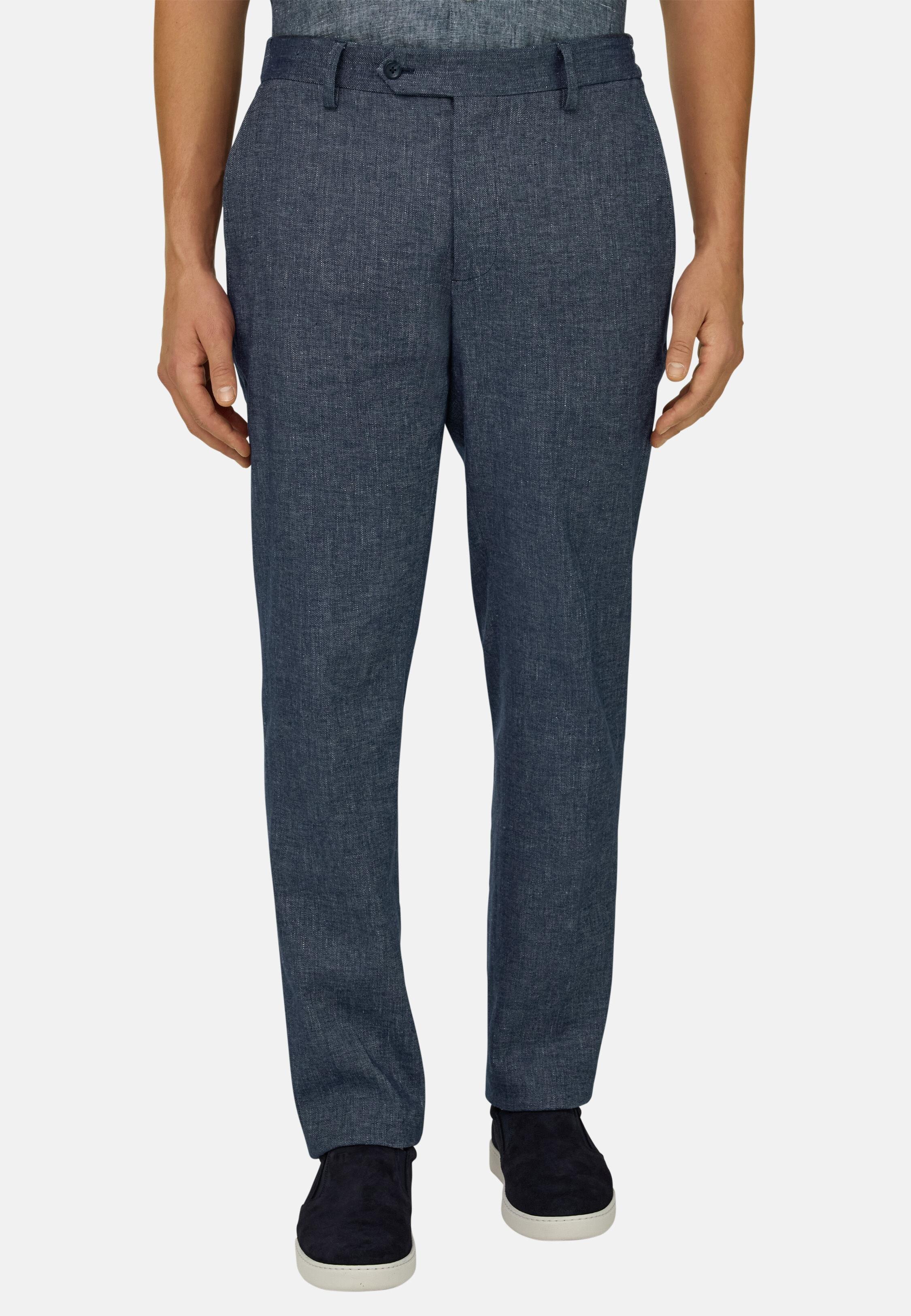 Stretch Cotton And Linen Trousers Navy, 3901_INDI, large image number 0