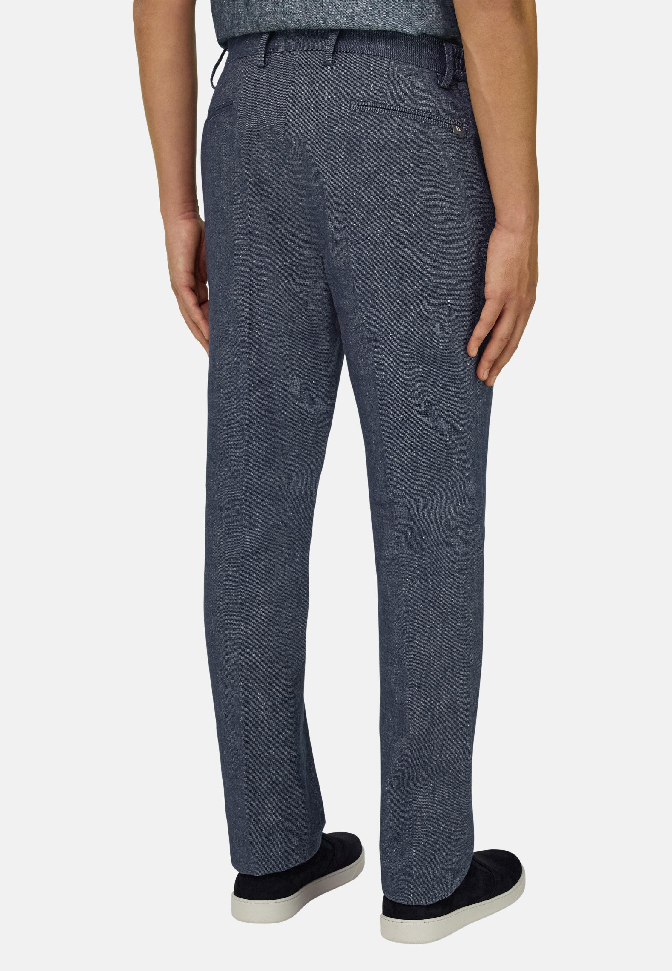 Stretch Cotton and Linen Trousers Indigo, 3901_INDI, medium