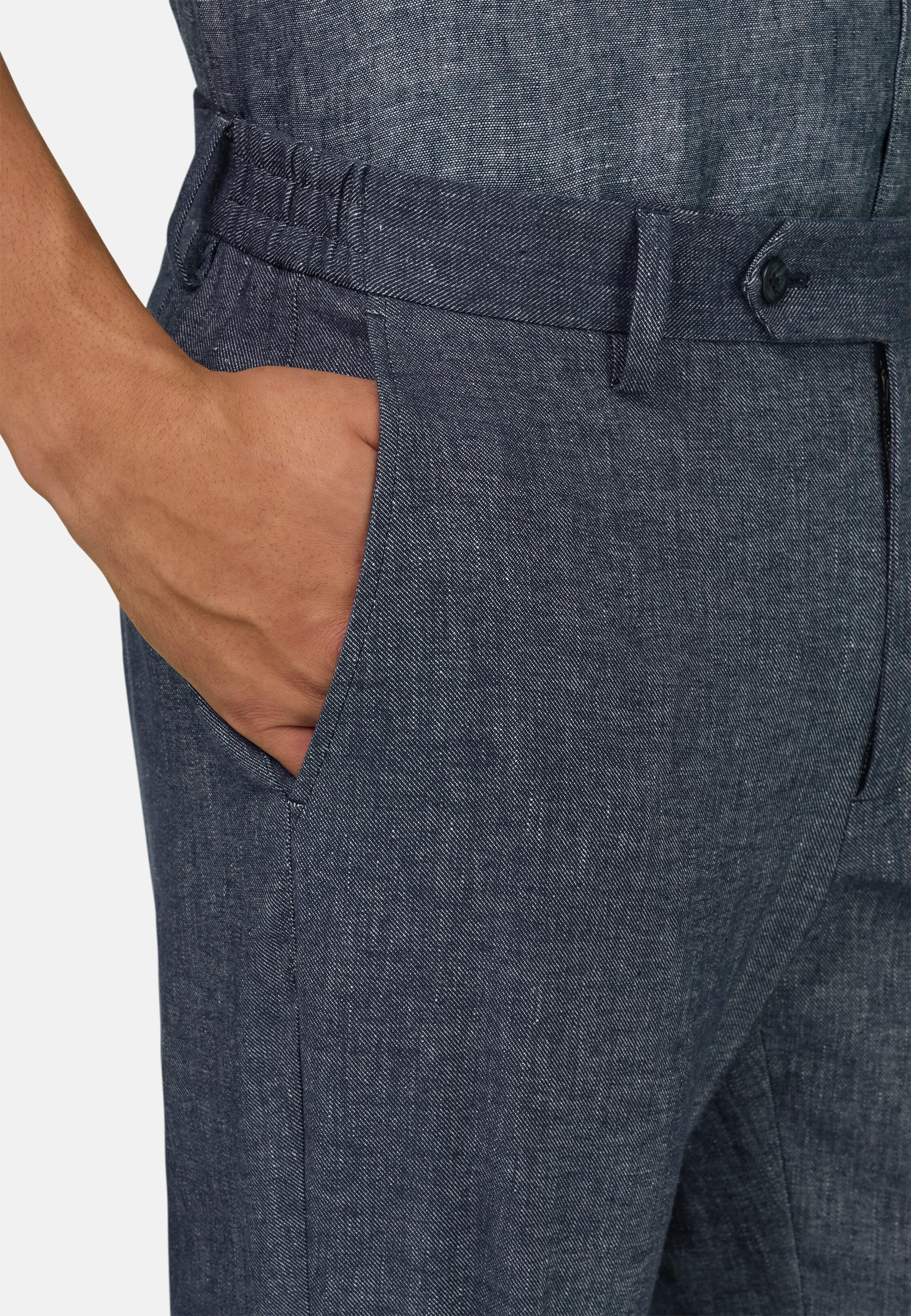 Stretch Cotton And Linen Trousers Navy, 3901_INDI, large image number 3