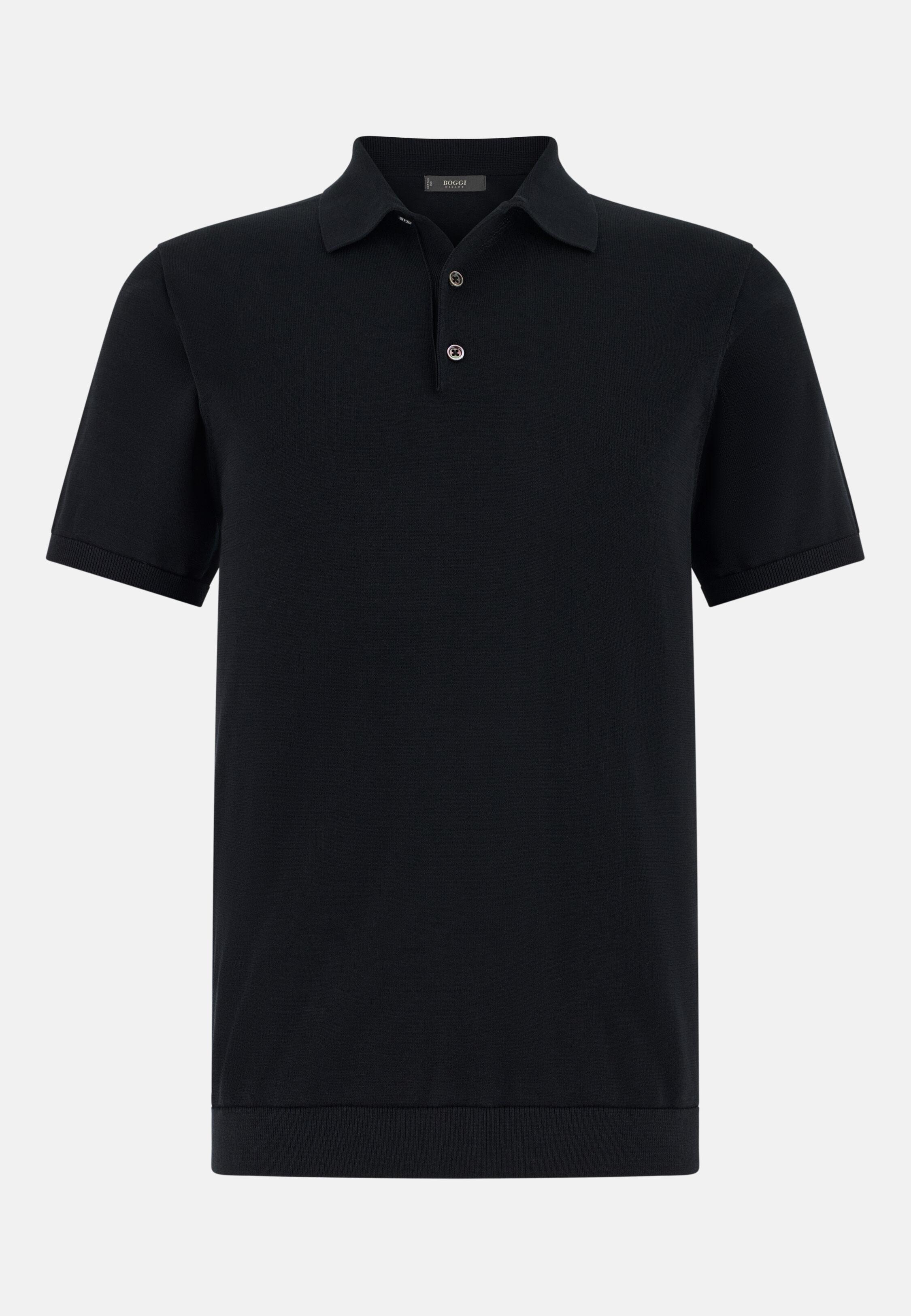 Knitted Polo Shirt in Cotton and Silk, Black, Black, large image number 4