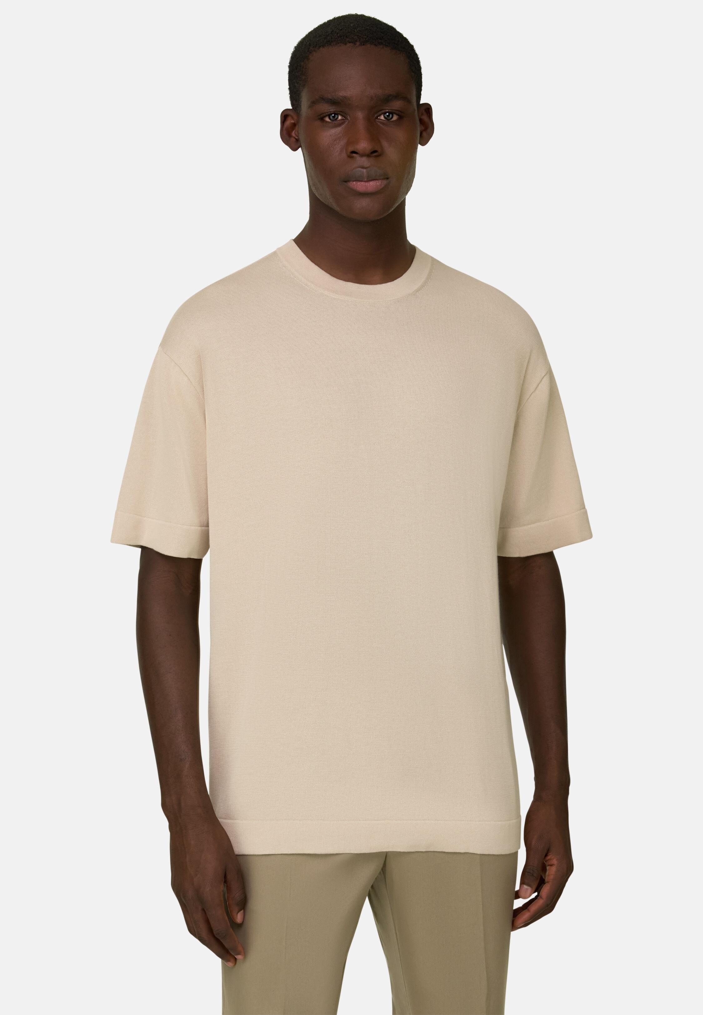 Pima Cotton Knitted T-Shirt Sand, Sand, large