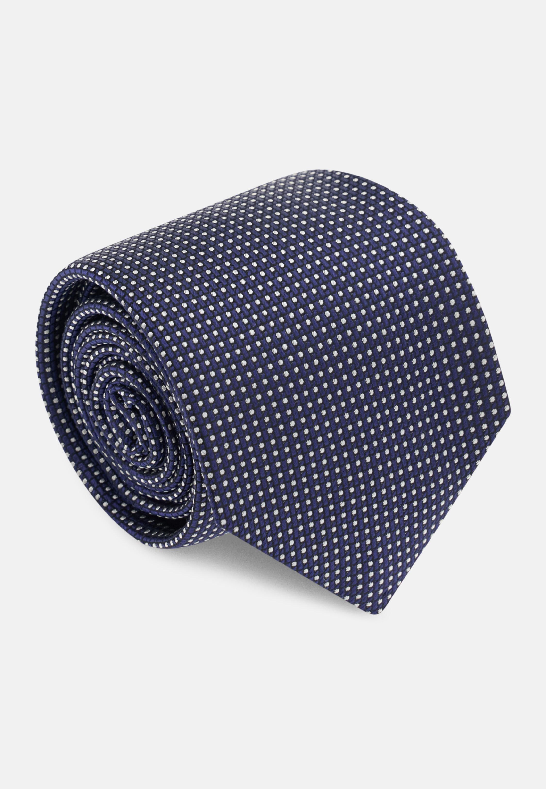 ربطة عنق حرير ميكرو منقطة كحلي, Navy blue, large