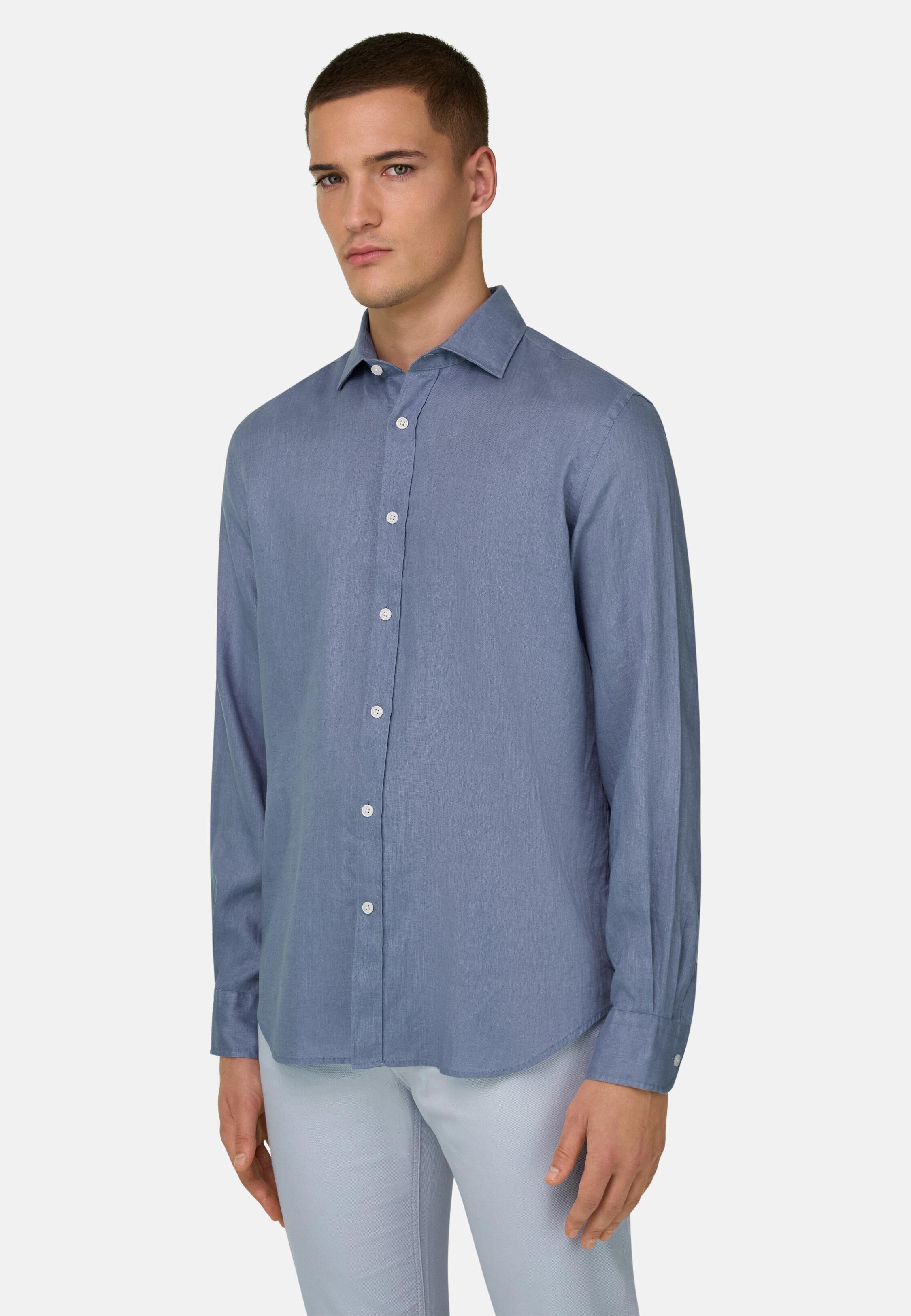 Regular Fit Linen Shirt, Indigo, medium