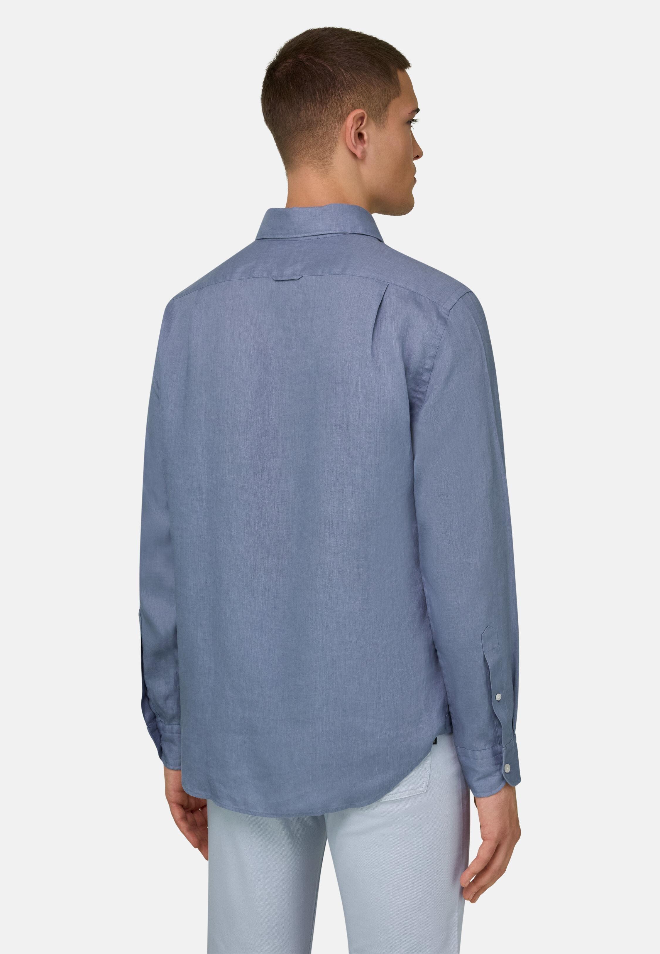 Regular Fit Linen Shirt, Indigo, medium