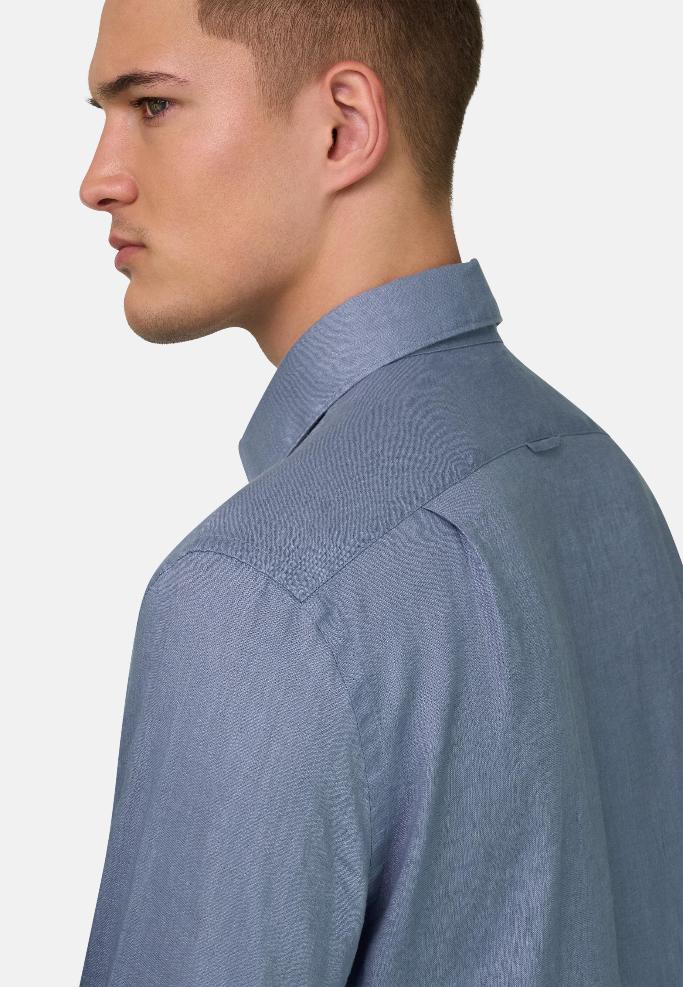 Regular Fit Linen Shirt, Indigo, medium