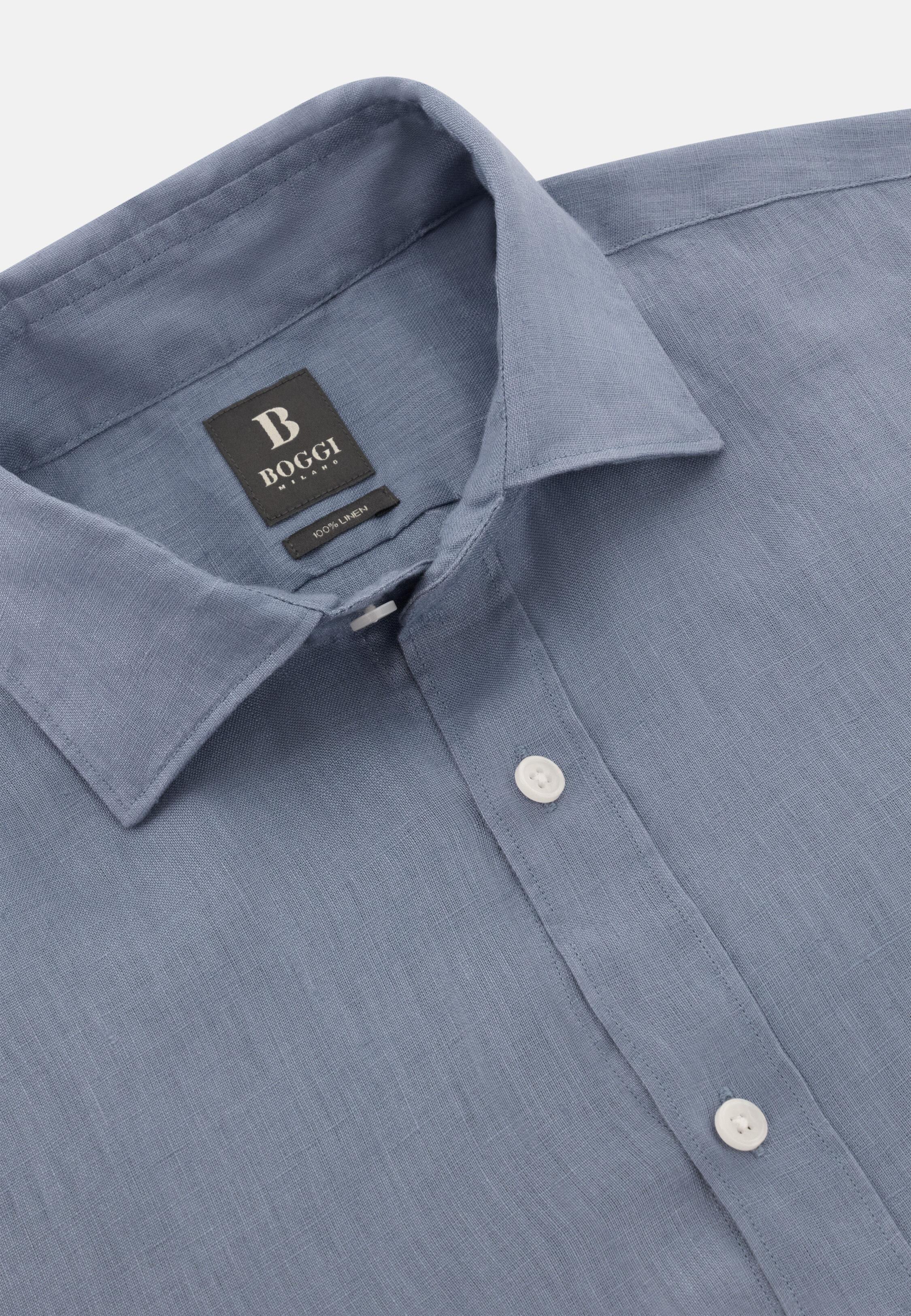 Regular Fit Linen Shirt, Indigo, large image number 3