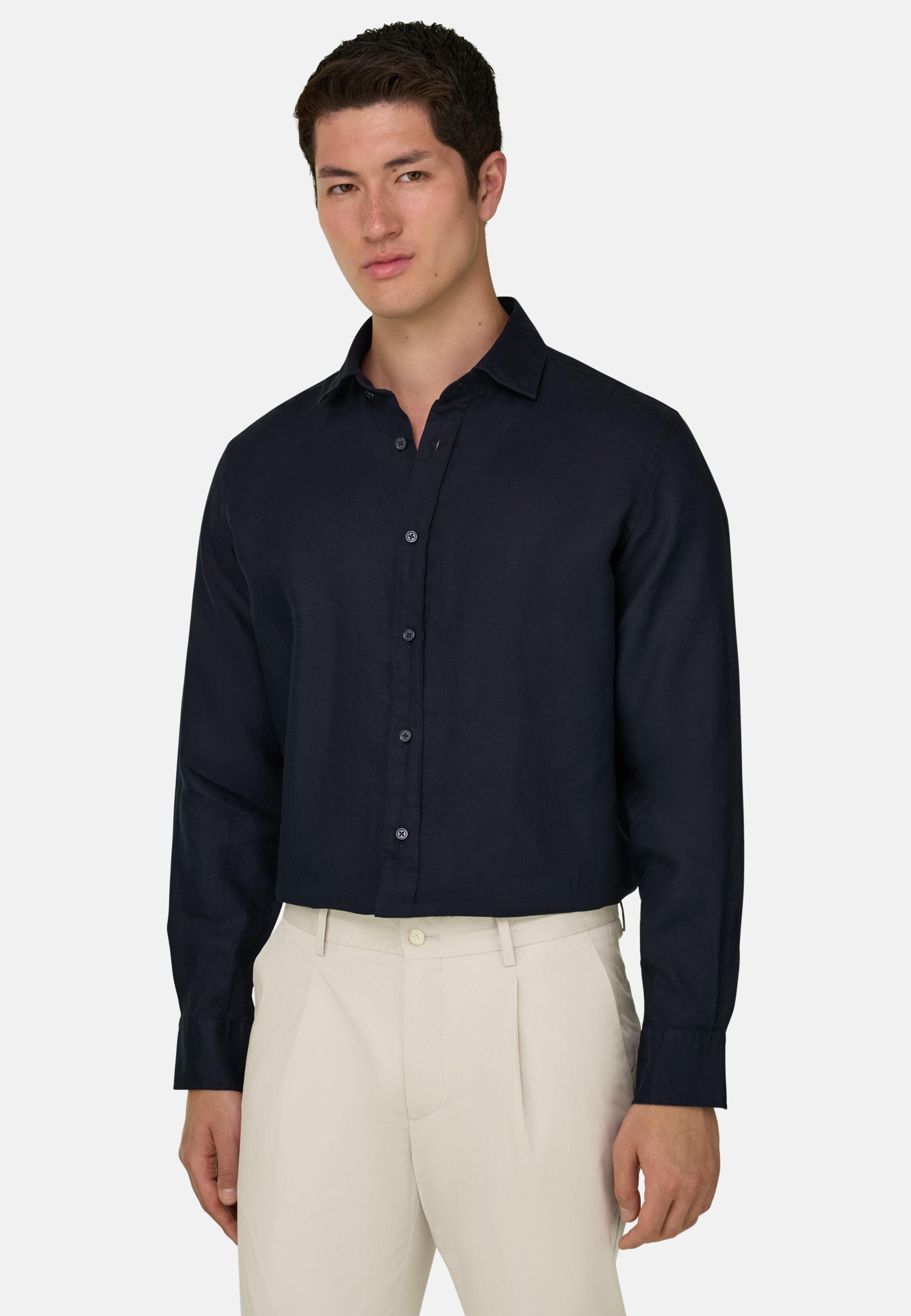 Regular Fit Linen Shirt, Navy blue, medium