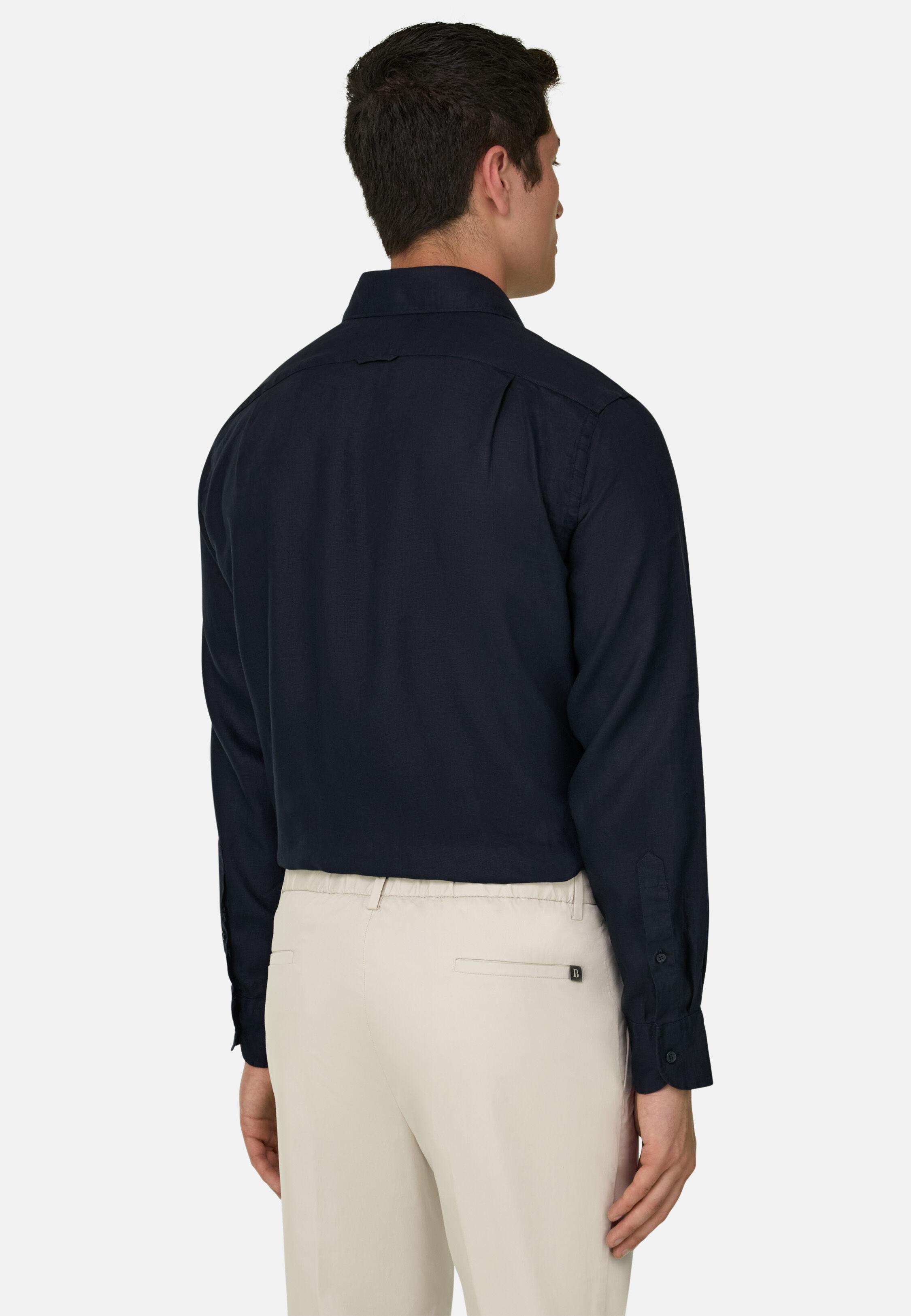 قميص كتان بقصة عادية كحلي, Navy blue, medium