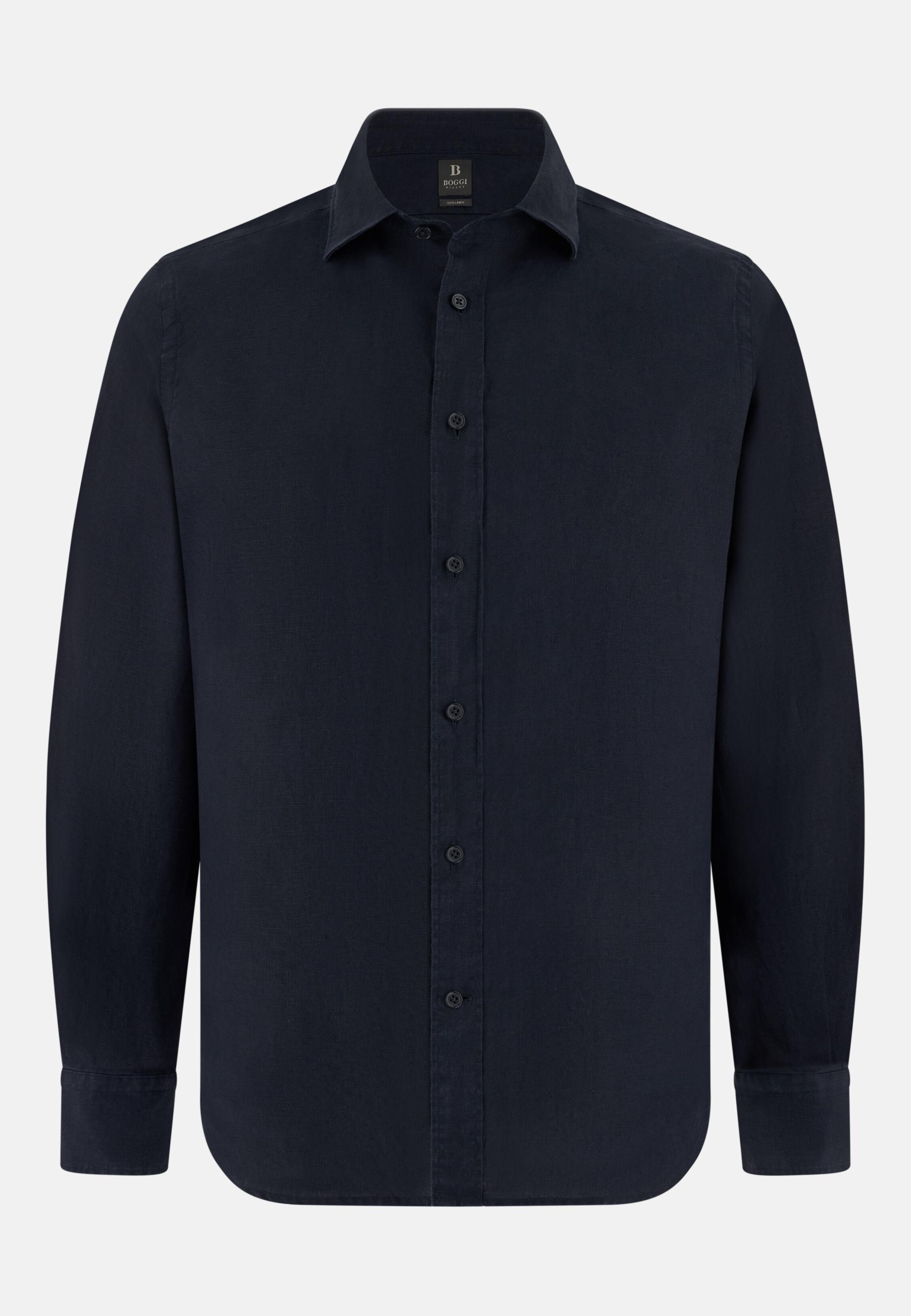 قميص كتان بقصة عادية كحلي, Navy blue, large image number 4