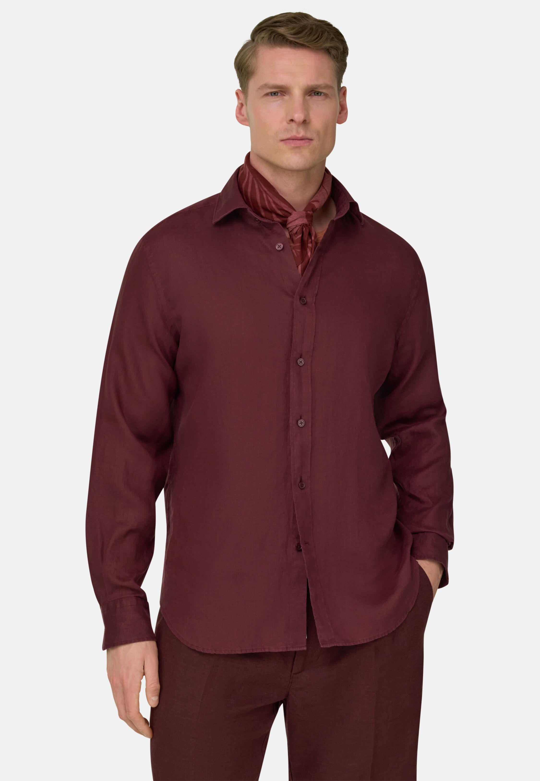 Regular Fit Linen Shirt, Burgundy, large image number 0