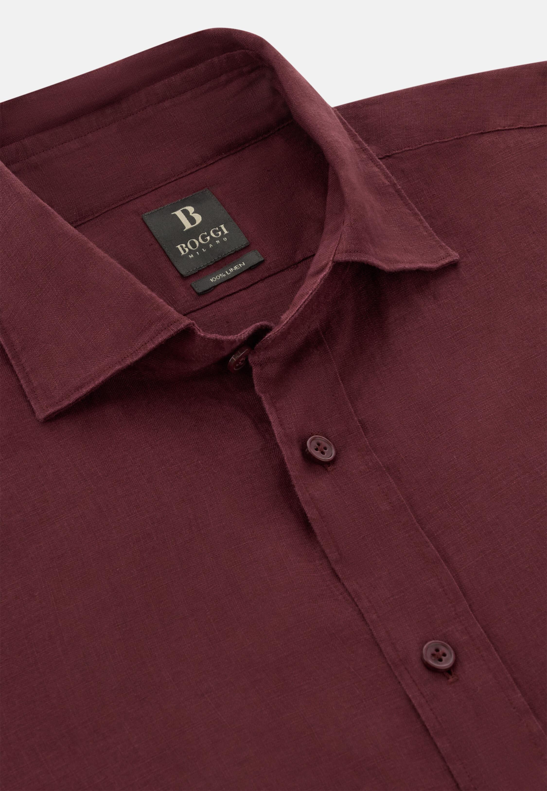 Regular Fit Linen Shirt, Burgundy, large image number 3