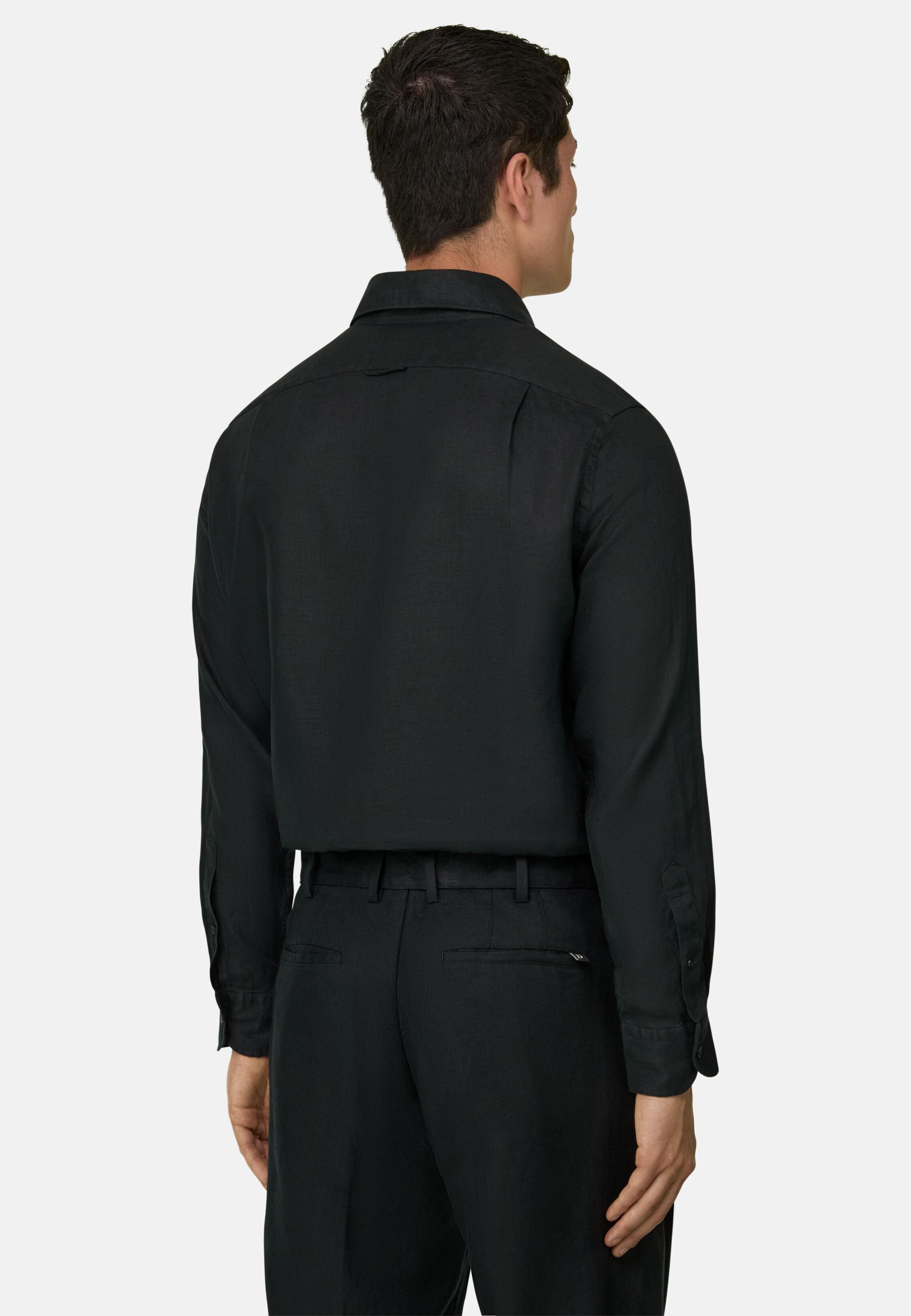 Regular Fit Linen Shirt, Black, medium