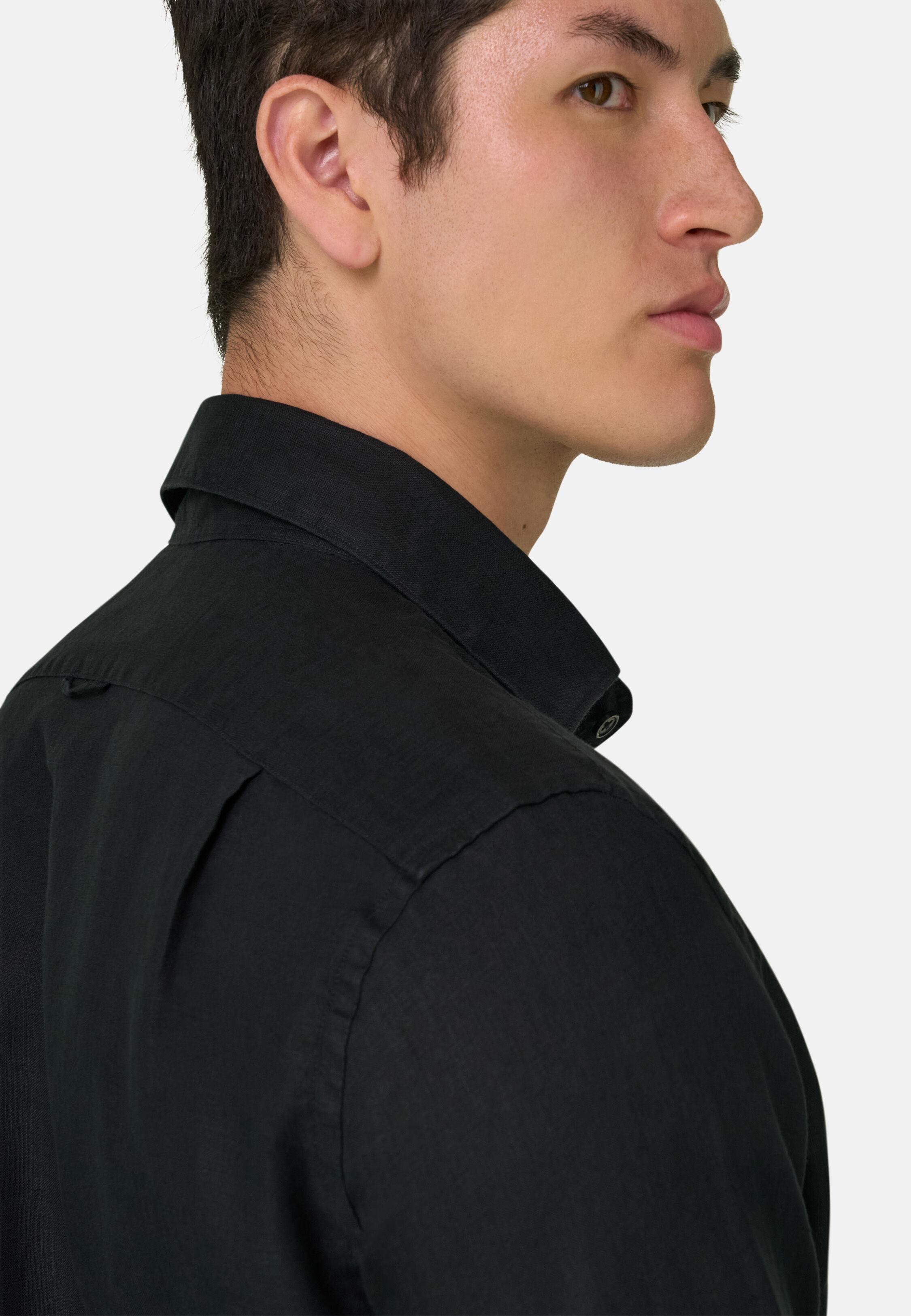 Regular Fit Linen Shirt, Black, medium