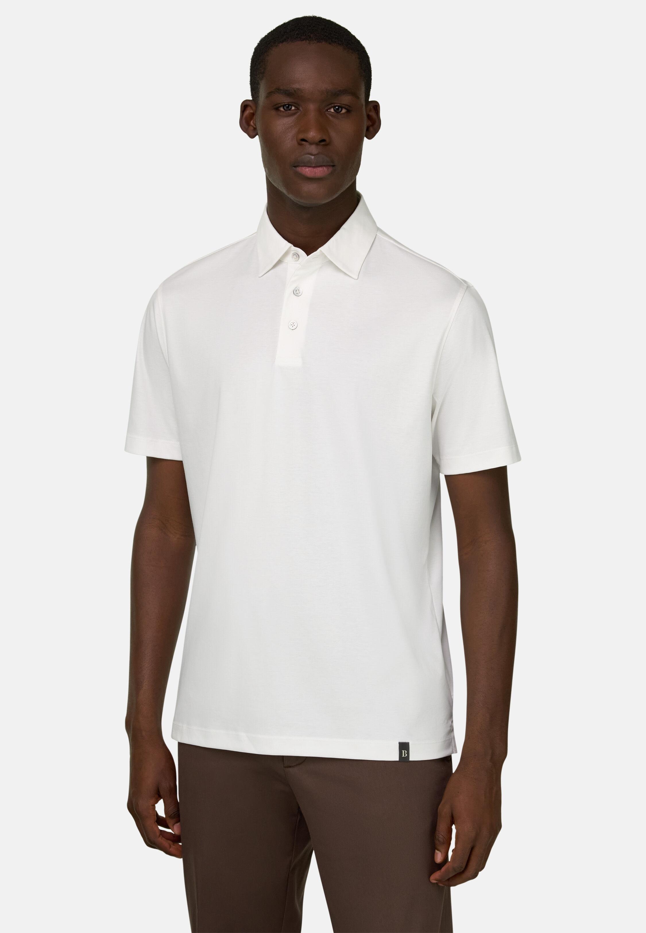 Silk Blend Polo Shirt White, White, large
