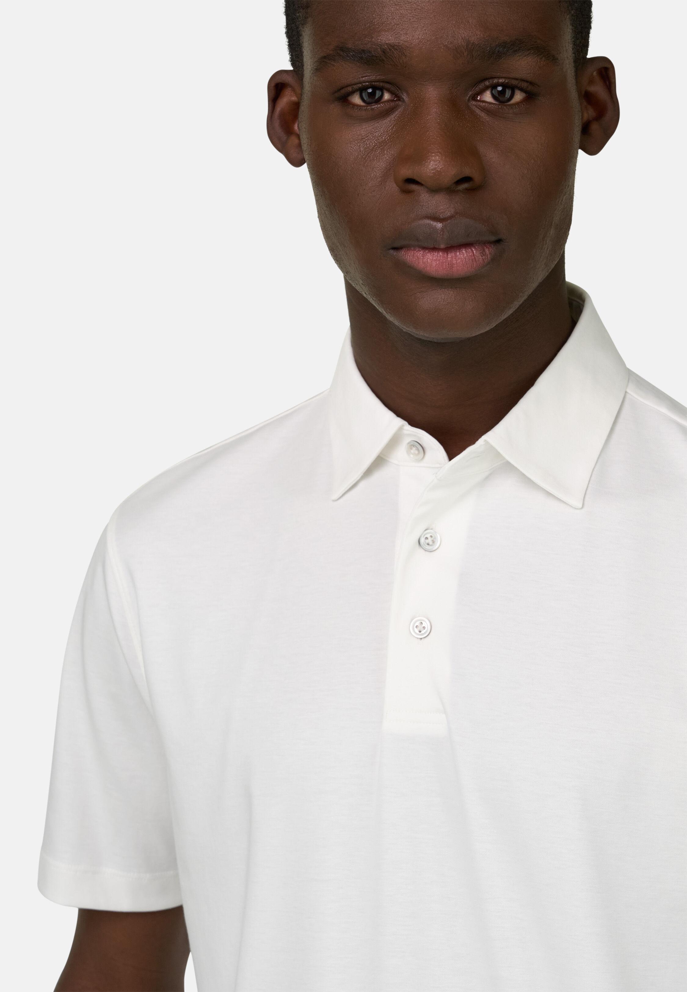 Silk Blend Polo Shirt White, White, medium
