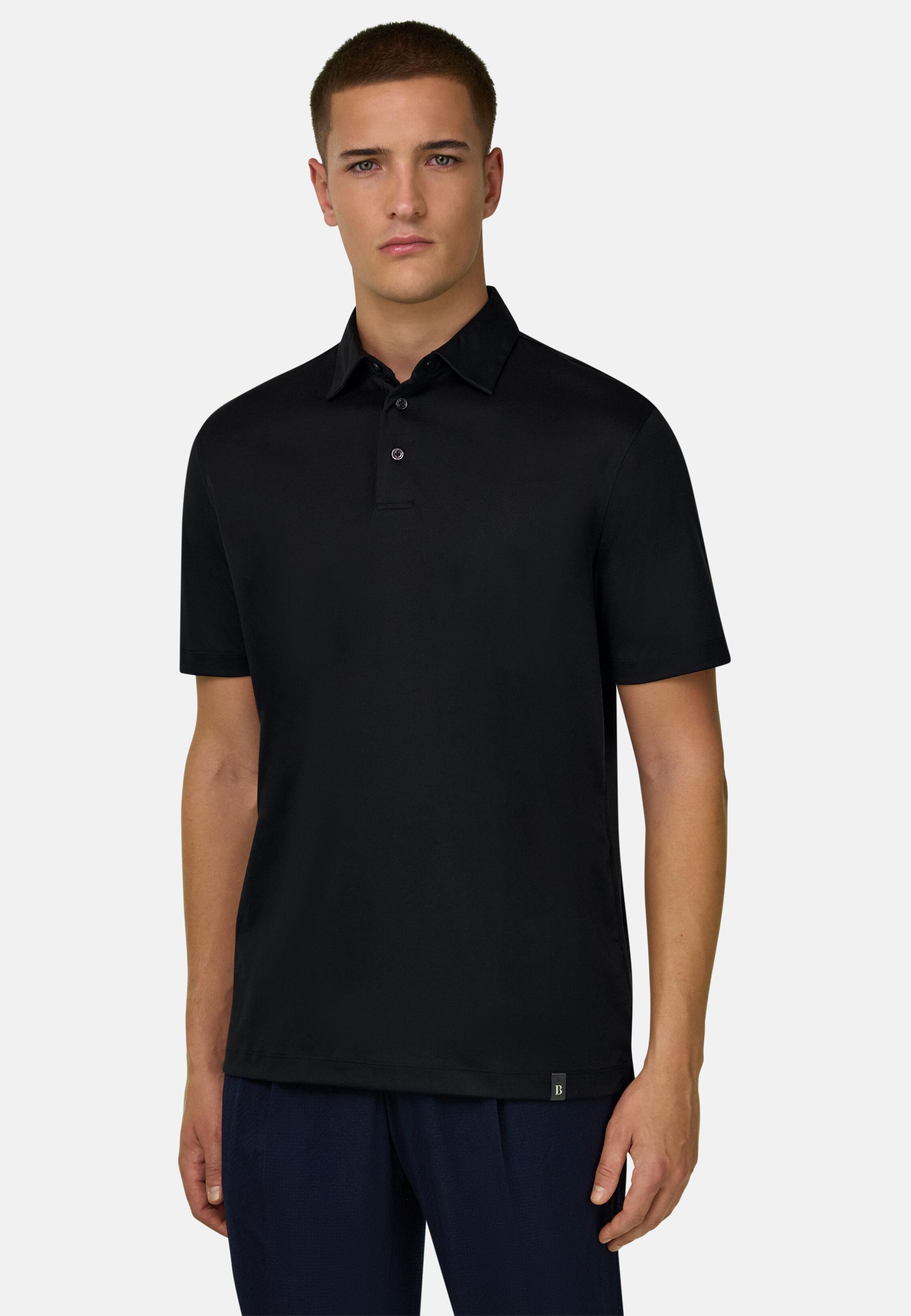 Silk Blend Polo Shirt Black, Black, large