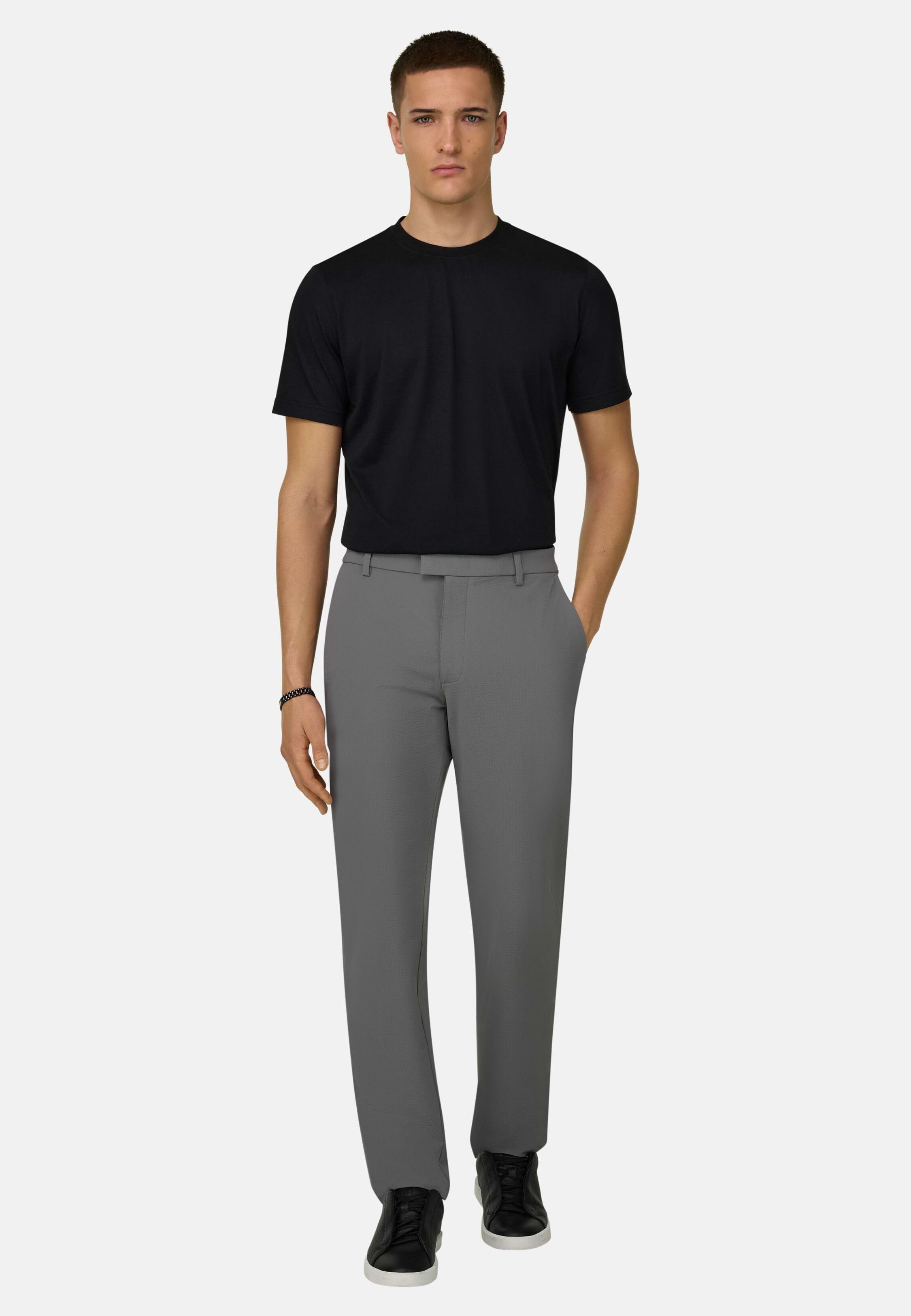 B Tech Trousers In Stretch Nylon Seersucker Grey, 3901_DKGR, large image number 3